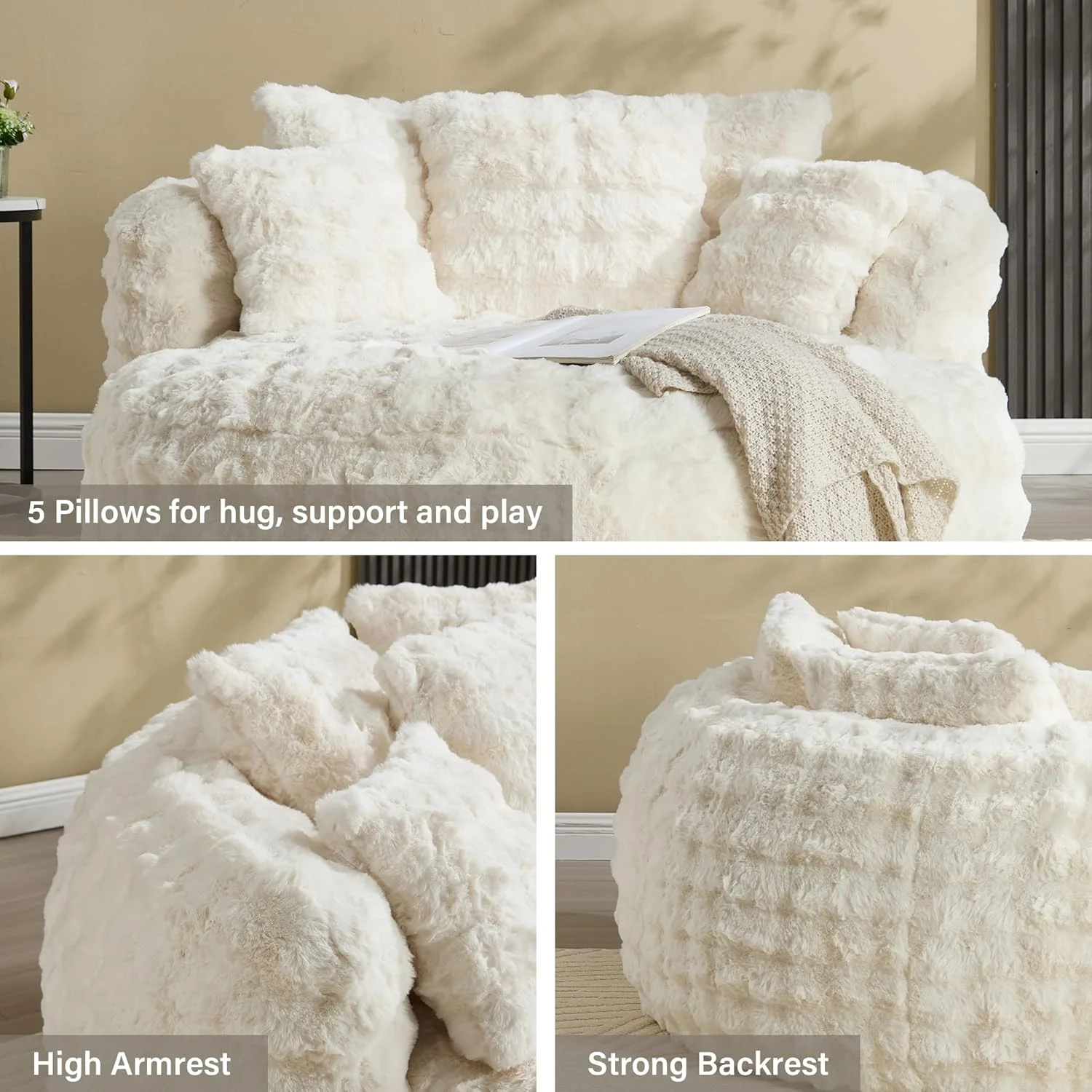 Wiilayok 58'' Oversized Chaise Lounge Chair Indoor,Thickened Backrest Sleeper Sofa Couch with Soft Pillows for Living Room, Gray