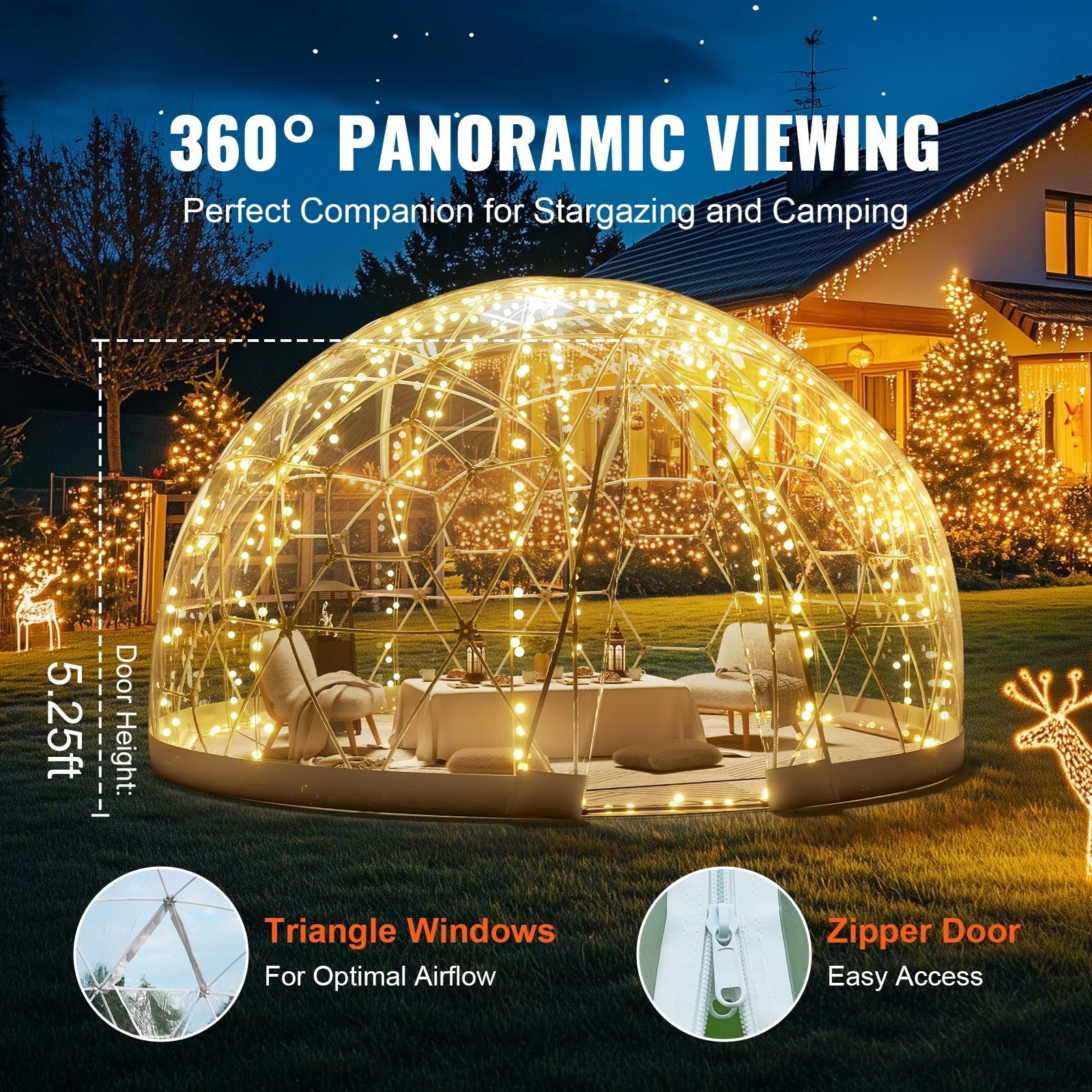 KFFKFF Outdoor Dome Shelter, 9.5 FT Clear PVC Garden Tent, Waterproof Geodesic Dome Tent with Window for Patio, Backyard Dining, and Parties