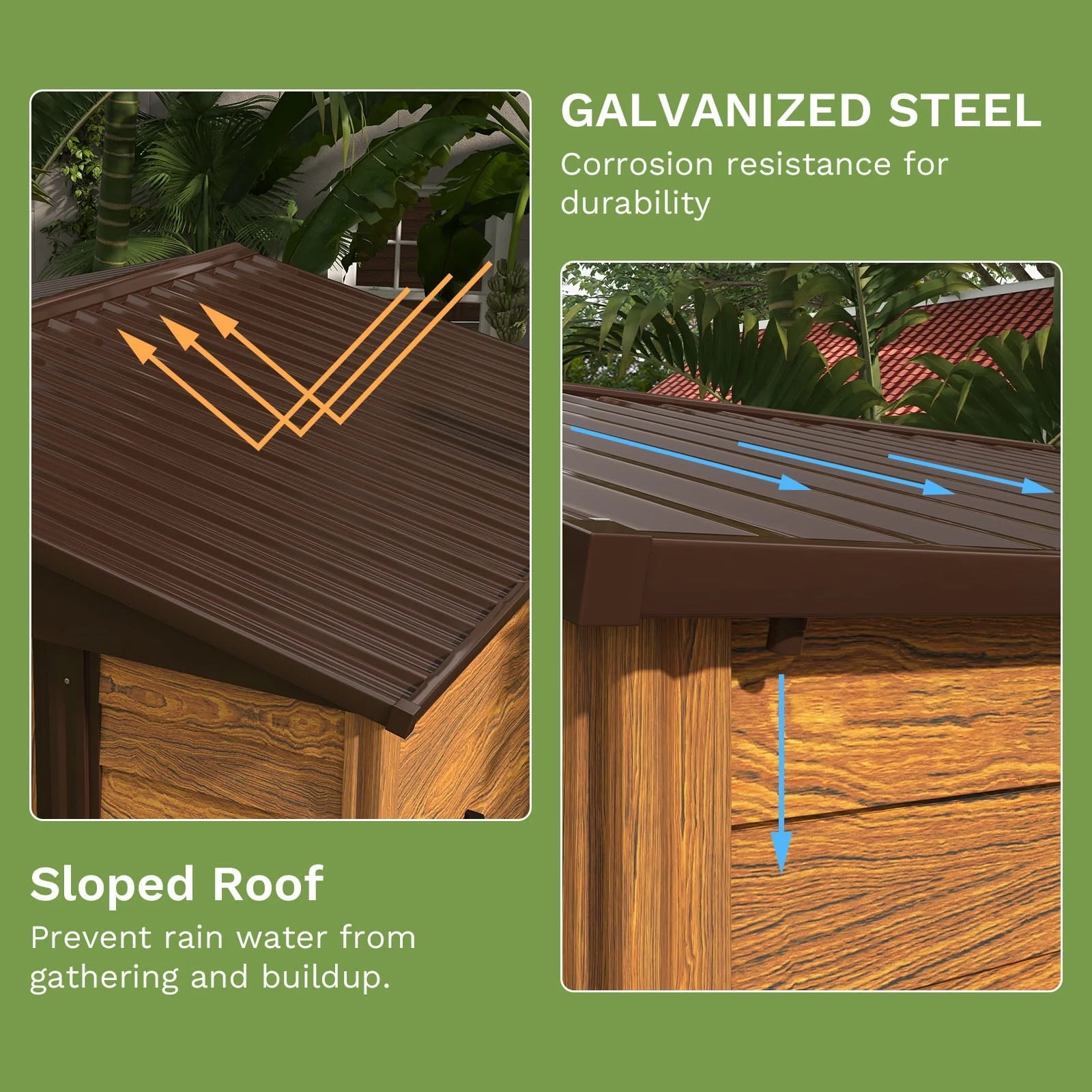 Patiowell luxurious 8 x 6 FT Wood Look Storage Shed for Outdoor, Steel Yard Shed with Design of Lockable Doors, Brown