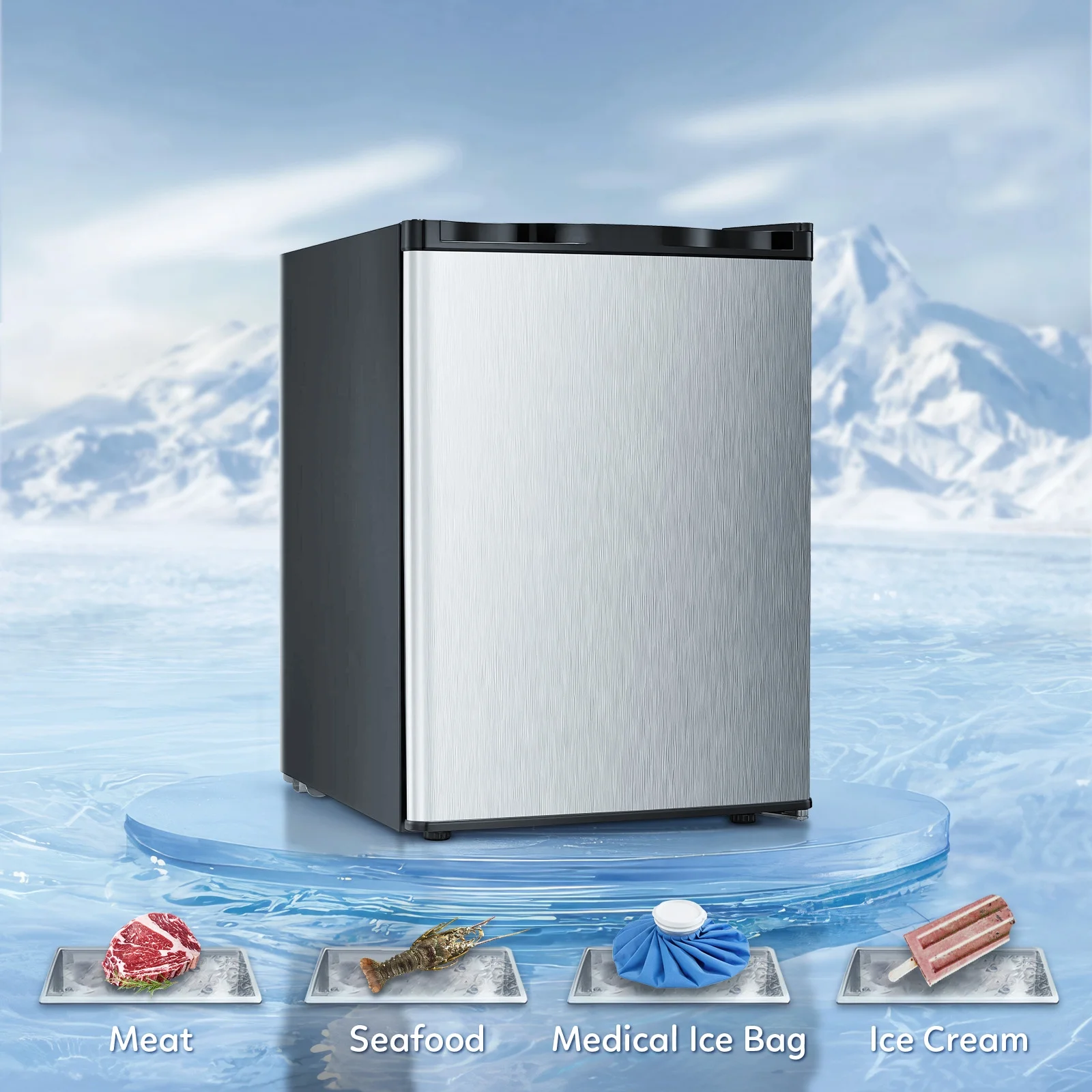 Auseo Mini Freezer Countertop, Energy Saving 2.6 Cu.ft, Single Door Compact Upright Freezer with Reversible Door for Home/Office/Kitchen-White