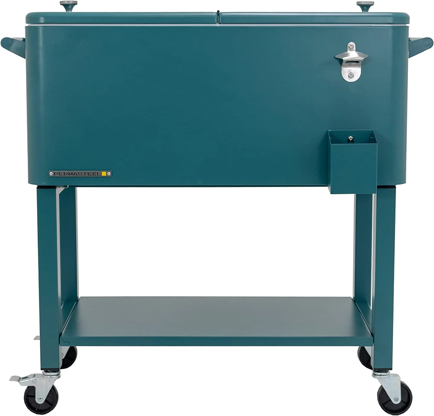 Permasteel 80-Qt Outdoor Steel Patio Cooler with Removable Basin, Rolling Cooler with Wheels, Teal Green