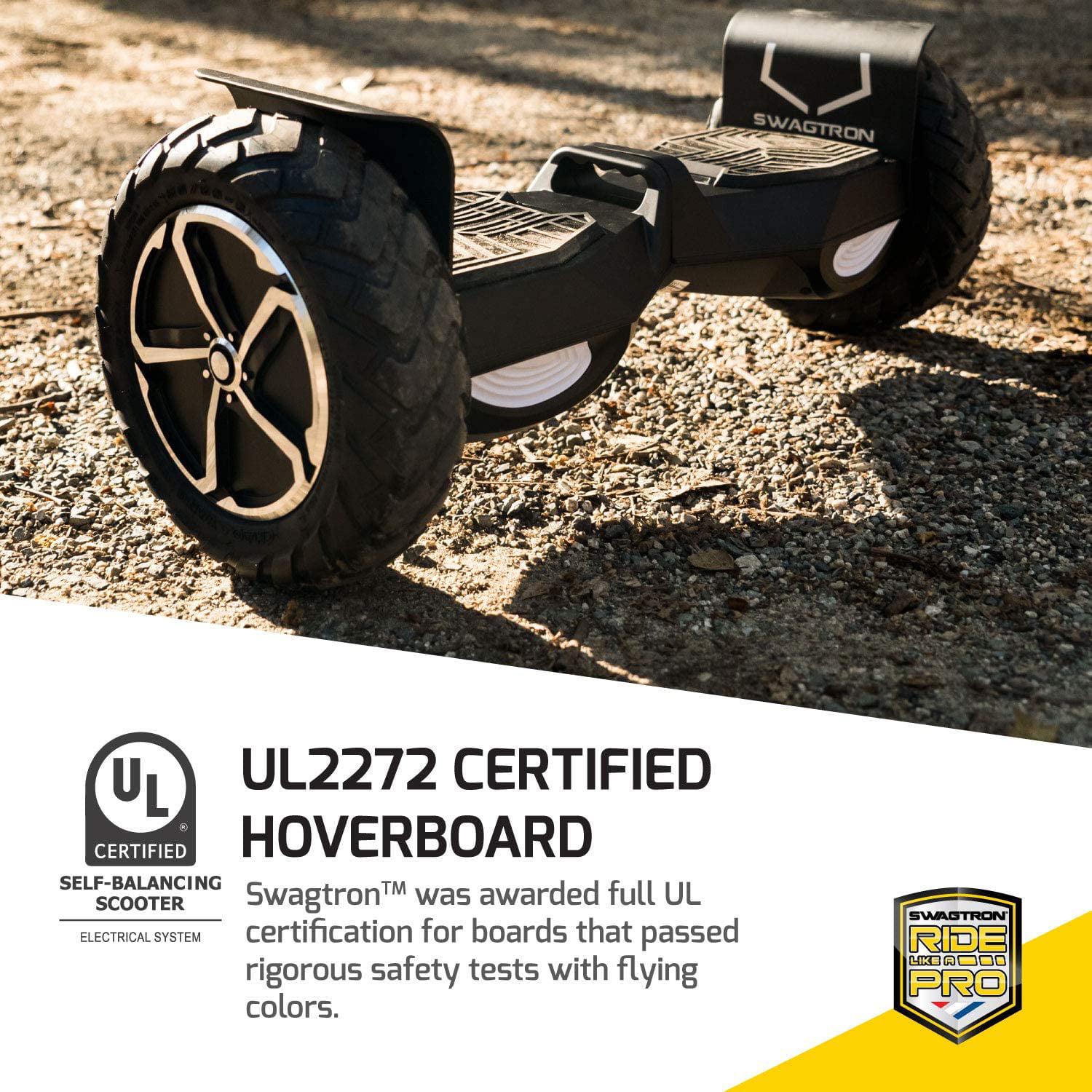 Swagtron Off-Road T6 Hoverboard. 420 lb Weight Limit. Black. Bluetooth Speaker. 10 Inch Wheel 12 Mph UL-Compliant