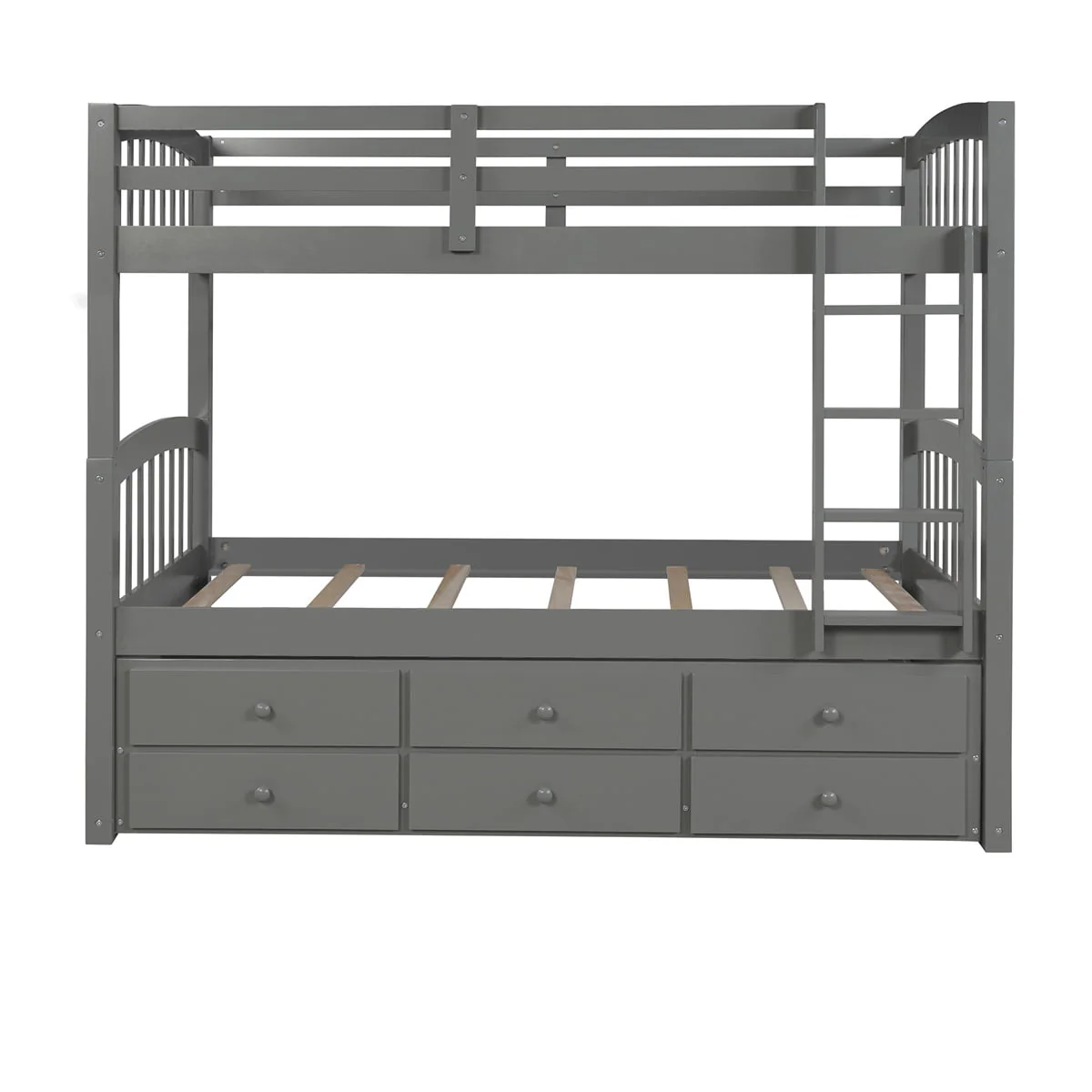 Twin-Over-Twin Bunk Bed with 3 Storage Drawers, Twin Bunk Bed Frame with Ladder & Safety Rail, Pinewood Trundle Bunk Bed for Teen Bedroom, Guest Room Furniture, Can be Convertible to 2 Beds, Gray