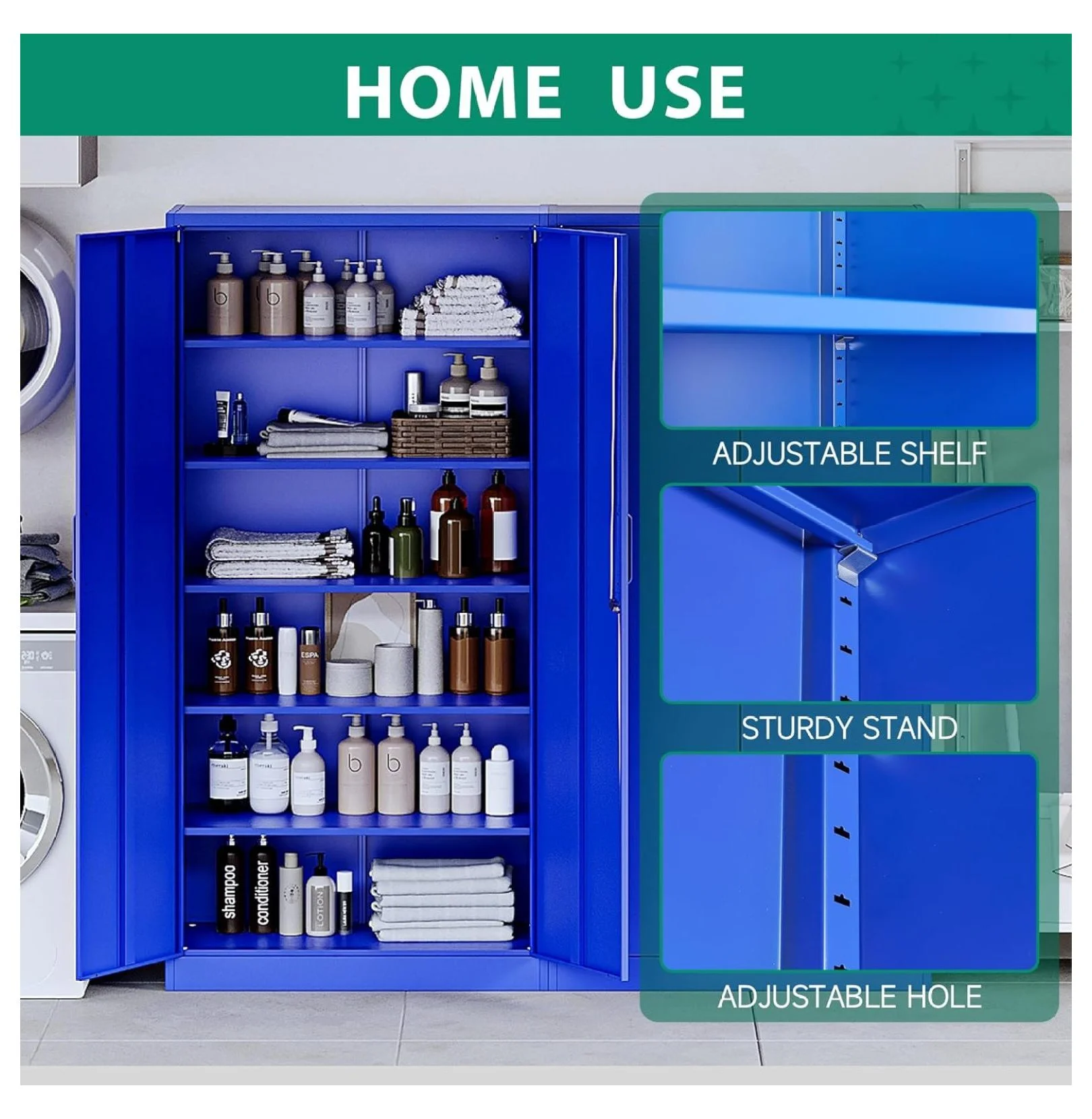 KriKac Metal Storage Cabinets with Lock Doors,Tall Locker Organizer Steel Garage Cabinets, 5 Adjustable Layers Shelves for Home, Office, Warehouse,Tool,Industrial(Black)