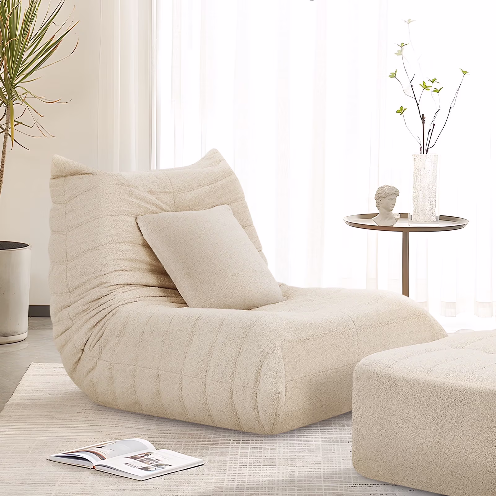 VFD Bean Bag Chairs for Adults, Beanbag Chair with Ottoman Lounge Sofa Memory Foam Comfy Reading Chair for Bedroom & Living Room, Lazy Floor Sofa Couch