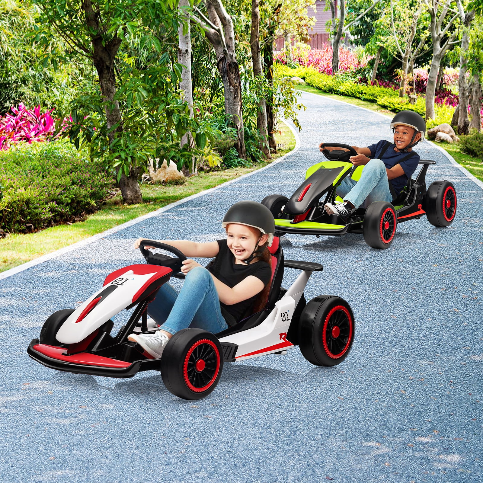 24V  Drift Kart with 2X150W Strong Motor, 7AH Big Battery, Electric Pedals, Electric Go Kart Outdoor Race Toy
