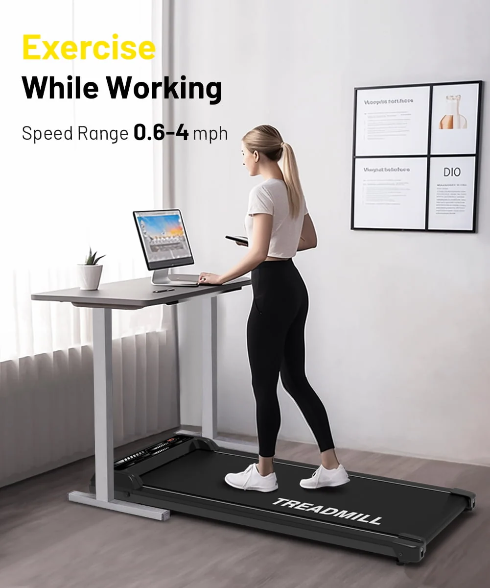 Walking Treadmill Under Desk Portable Walking Pad 265LBS 2.25HP for Home Office, Black