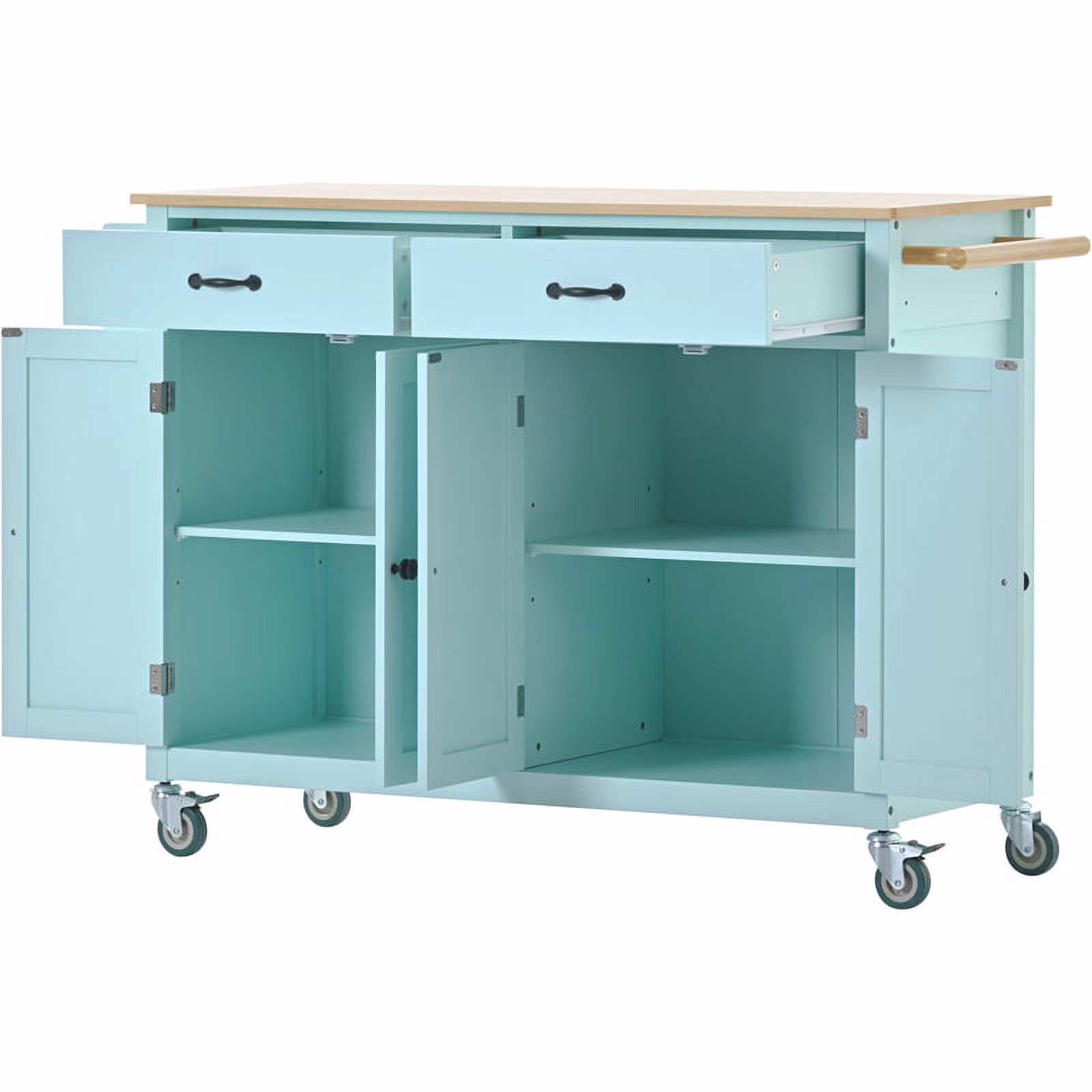 Kitchen Storage Islands&Carts with Solid Wood Top and Locking Wheels, Kitchen Island Cart with 4 Door Cabinet and Two Drawers, Kitchen Cabinets for Kitchen and Dining Room, Green