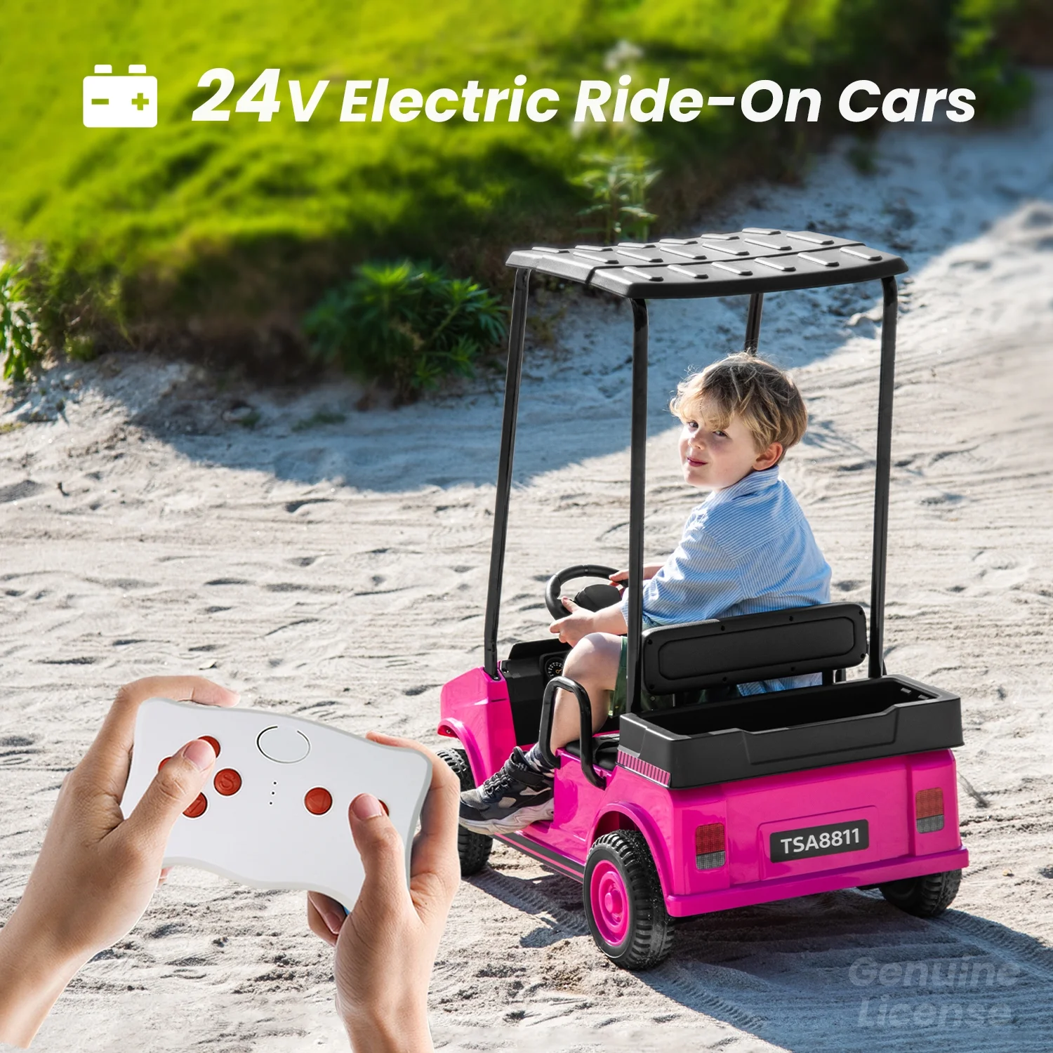 Track Seven 24V Ride on Car, Electric Golf Cart with Ceiling, Ride on Truck with Remote Control, Music, Rear Storage Box, Electric Car for Boys Girls Age 3+, 18.5