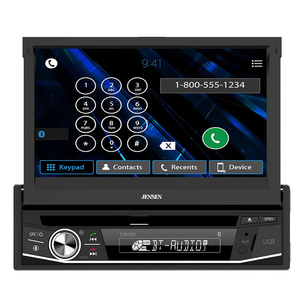 Jensen CDR7011 7 inch LED CD/DVD Touch Screen Single Din Car Stereo | Push to Talk Assistant | Backup Camera Input | Bluetooth | USB Fast Charging | 200 Watts (50x4)