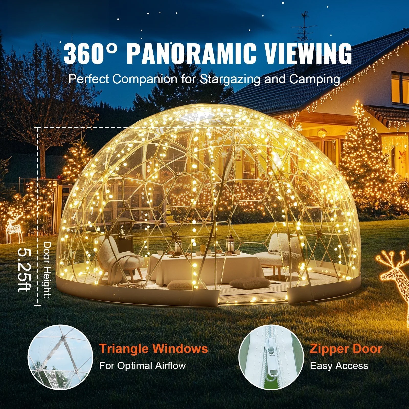 Outdoor Bubble Dome Tent 9.5FT - Transparent Window Camping Shelter for Stargazing & Backyard
