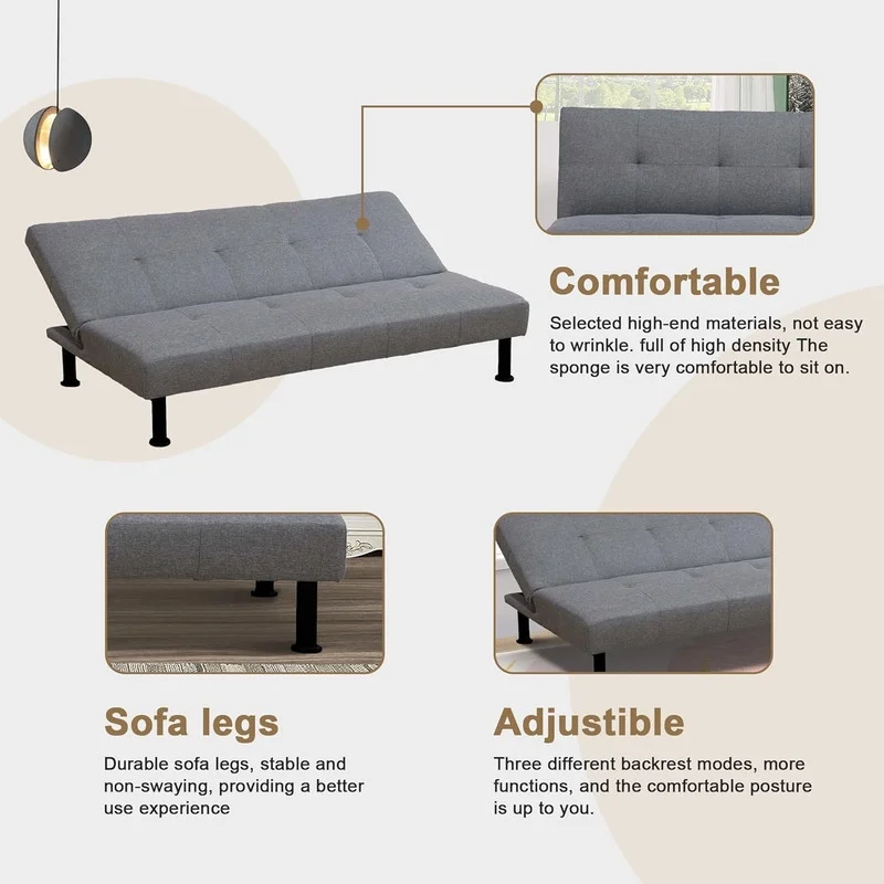 Couches for Living Room Upholstered Convertible Folding Futon Sofa Bed Modern Small Faux Leather Sleeper Sofa Love Seat for Bedroom, Apartment, Black