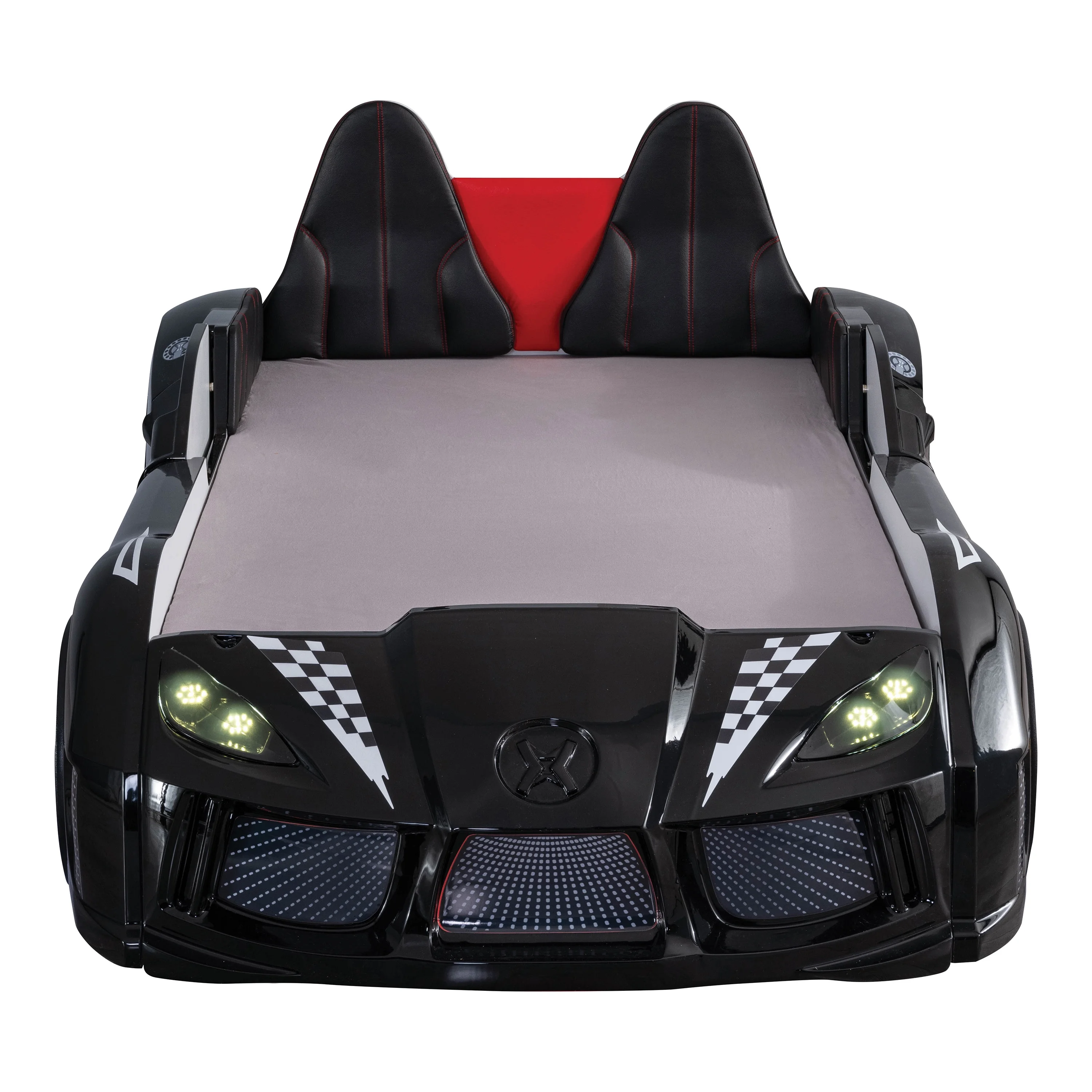 Furniture of America Dash Kids Plastic Twin Race Car Bed with LED and Sound, White