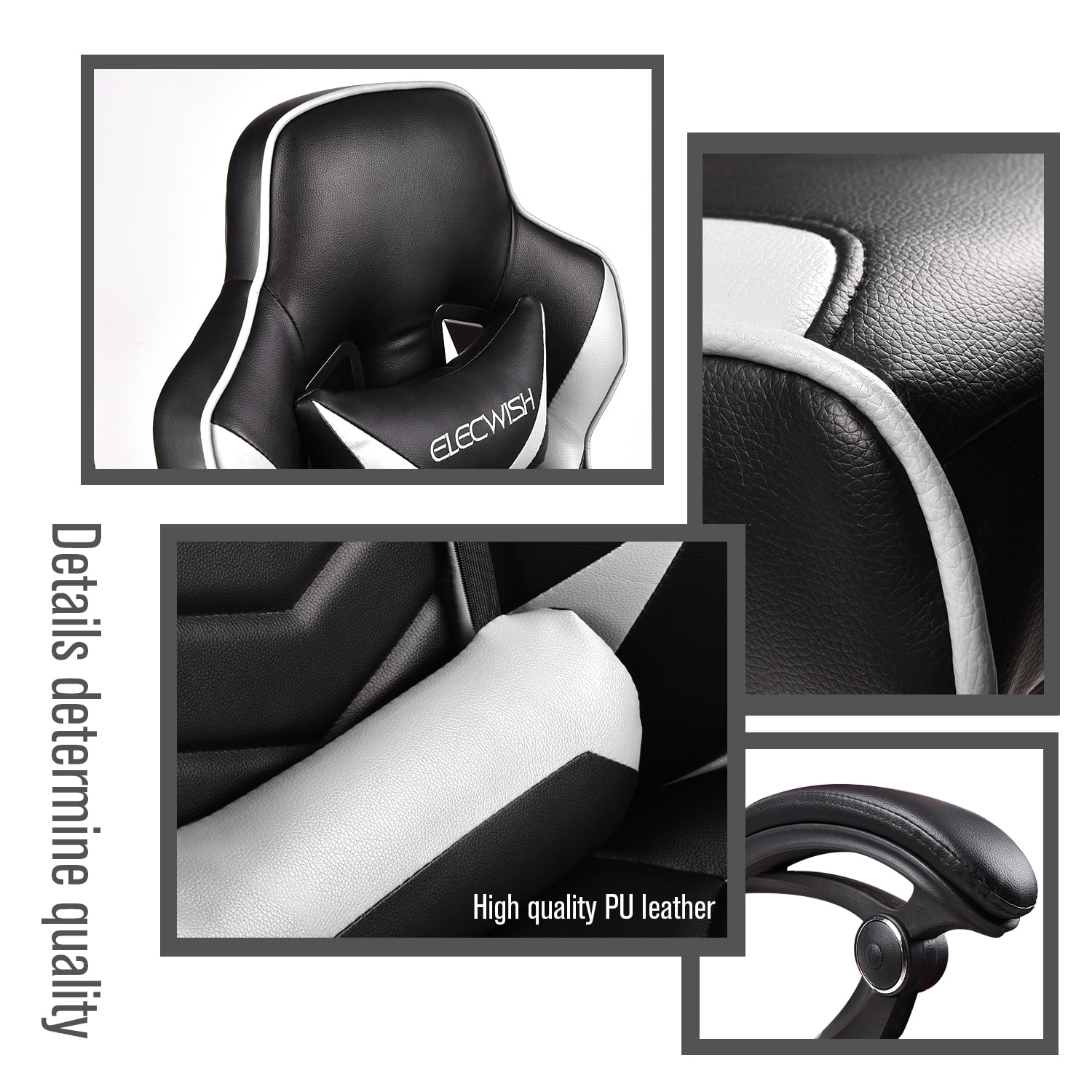 Elecwish Adjustable & Ergonomic Swivel Gaming Chair, White