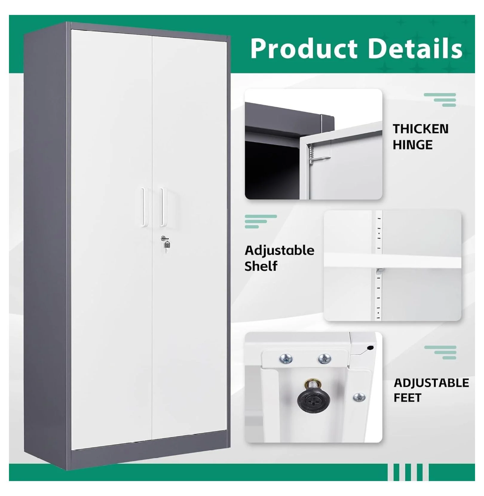 KriKac Metal Storage Cabinets with Lock Doors,Tall Locker Organizer Steel Garage Cabinets, 5 Adjustable Layers Shelves for Home, Office, Warehouse,Tool,Industrial(Black)