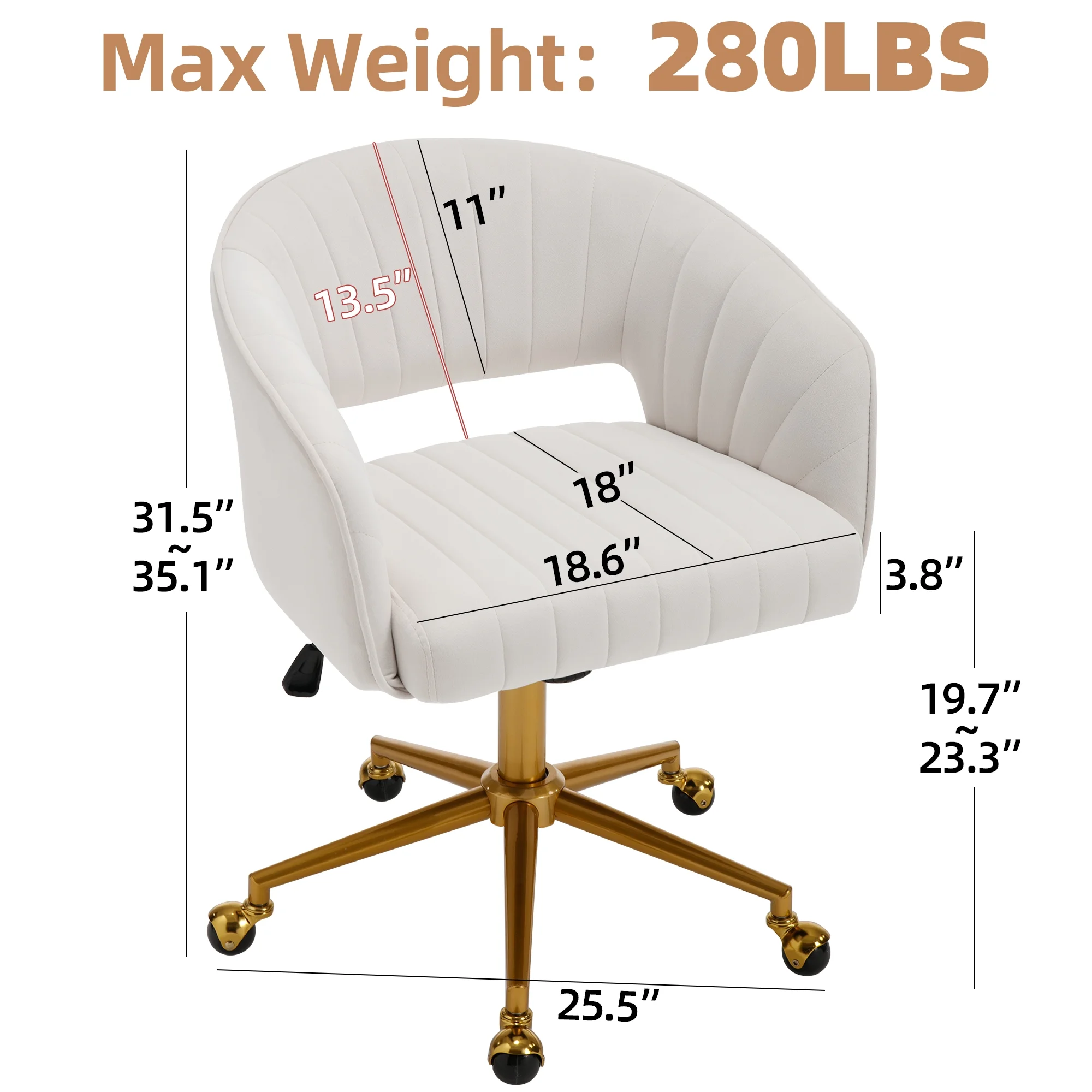 Westice Home Office Desk Chairs, Velvet Task Chair, Height Adjustable Swivel Vanity Chair with Golden Base for Vanity Study, Living Room Computer Room, Beige