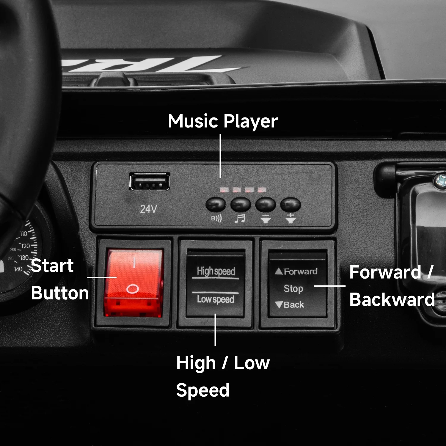 Track Seven 24V Ride on Car, Electric Golf Cart with Ceiling, Ride on Truck with Remote Control, Music, Rear Storage Box, Electric Car for Boys Girls Age 3+, 18.5