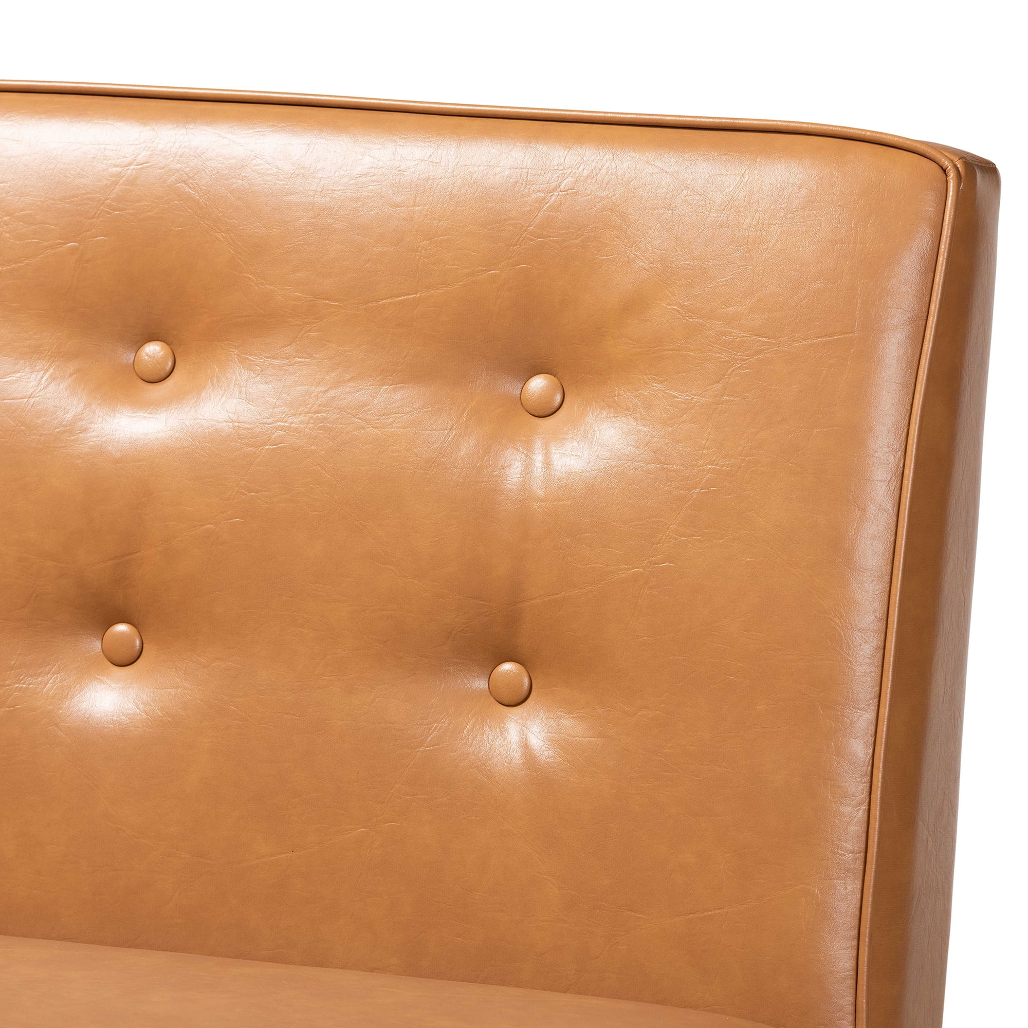 Baxton Studio Arvid Mid-Century Modern Tan Faux Leather Upholstered and Walnut Brown Finished Wood 2-Piece Dining Corner Sofa Bench