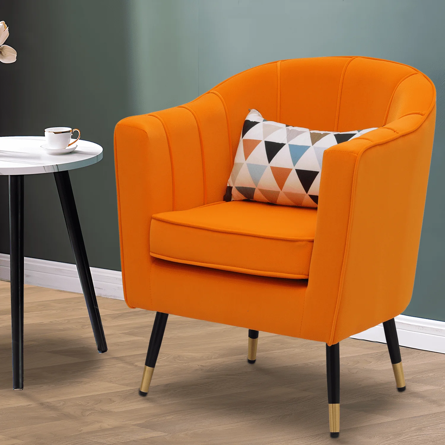 Magshion Accent Chair Upholstered Living Room Chair Comfy Reading Chair Modern Single Sofa with Cushion Lounge Arm Chair for Living Room Bedroom, Orange