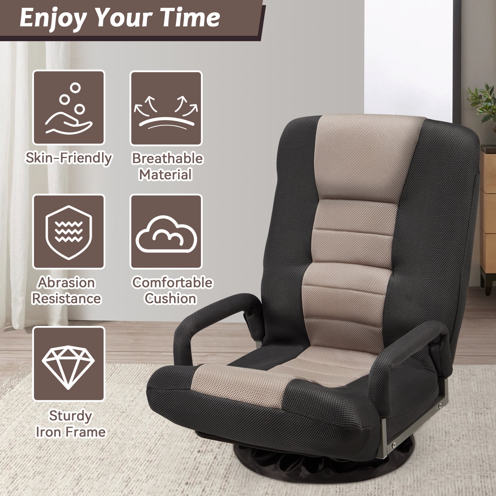 Avocahom Swivel Gaming Floor Chair w/ Armrest Handles, No Assembly gaming chair rocker, Folding Reclining Sofa w/6 Position Adjustable Backrest for Video Games, Watching TV, Reading,Blue