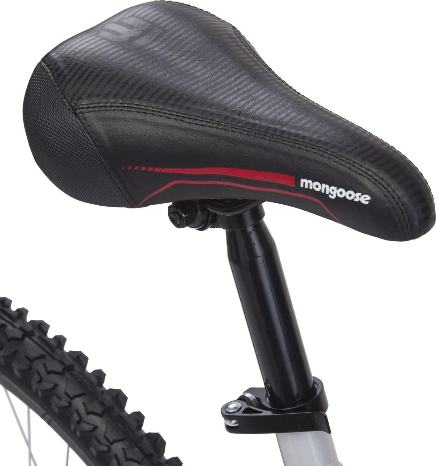 Mongoose Ledge 2.1 Mountain Bike. 24-inch wheels. 21 speeds. boys frame. Silver/Red