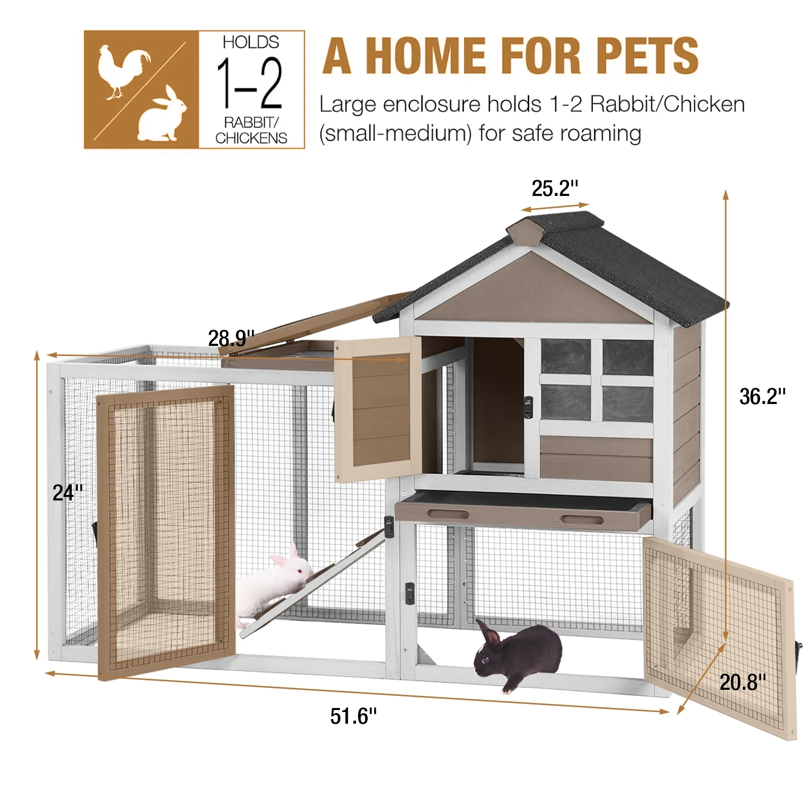 Rabbit Hutch Outdoor Bunny Hutch Indoor Rabbit Cage Wooden Habitat Small Animal Pet Poultry Cage