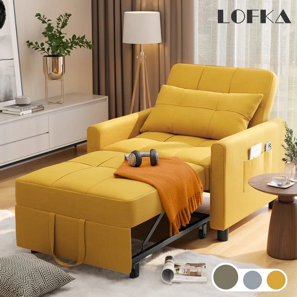 Lofka Chair Bed, Convertible Sofa Bed Couch Recliner Single Bed for Living Room/Office/Bedroom, Light Gray