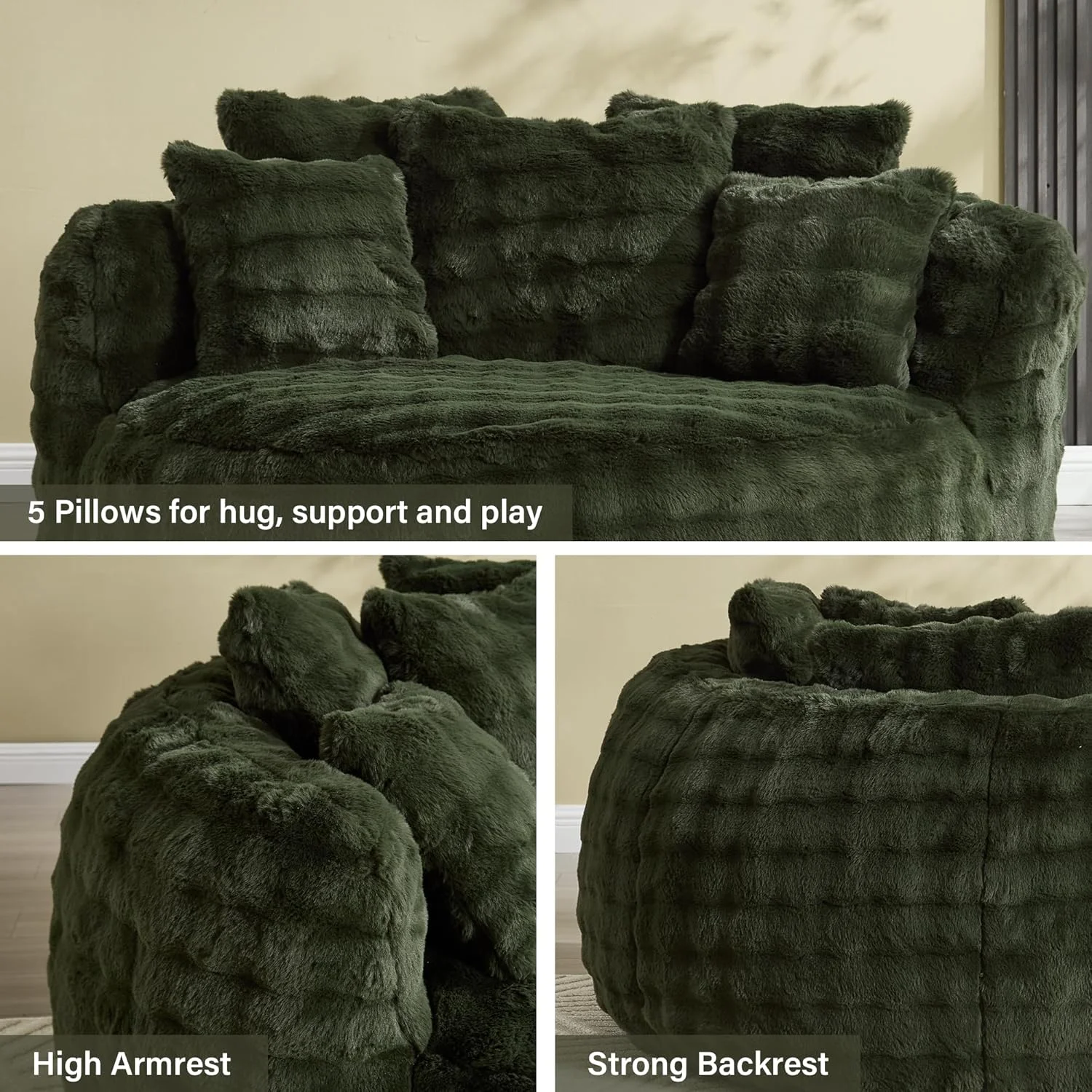 Wiilayok 58'' Oversized Chaise Lounge Chair Indoor,Thickened Backrest Sleeper Sofa Couch with Soft Pillows for Living Room, Gray