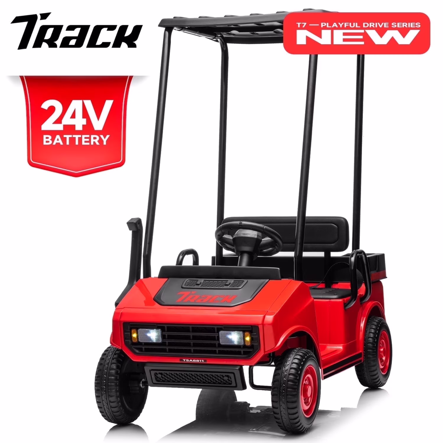 Track Seven 24V Ride on Car, Electric Golf Cart with Ceiling, Ride on Truck with Remote Control, Music, Rear Storage Box, Electric Car for Boys Girls Age 3+, 18.5