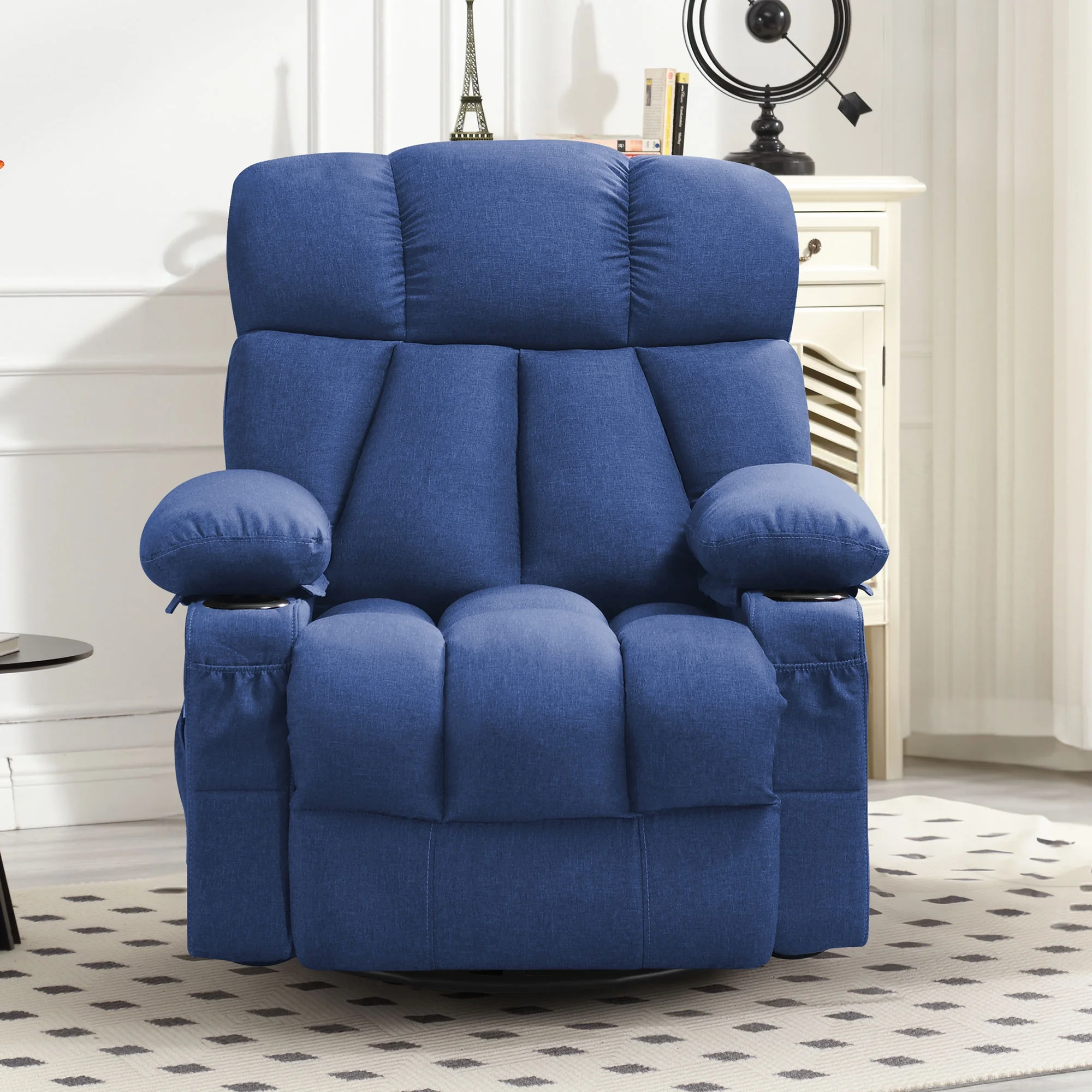 JONPONY Manual Recliner Chair with Heat Therapy and Massage Function, Heavy Duty Reclining Mechanism Massage Chair, Elderly Single Rocker Sofa with Cup Holders for Bedroom Home Theater,Grey