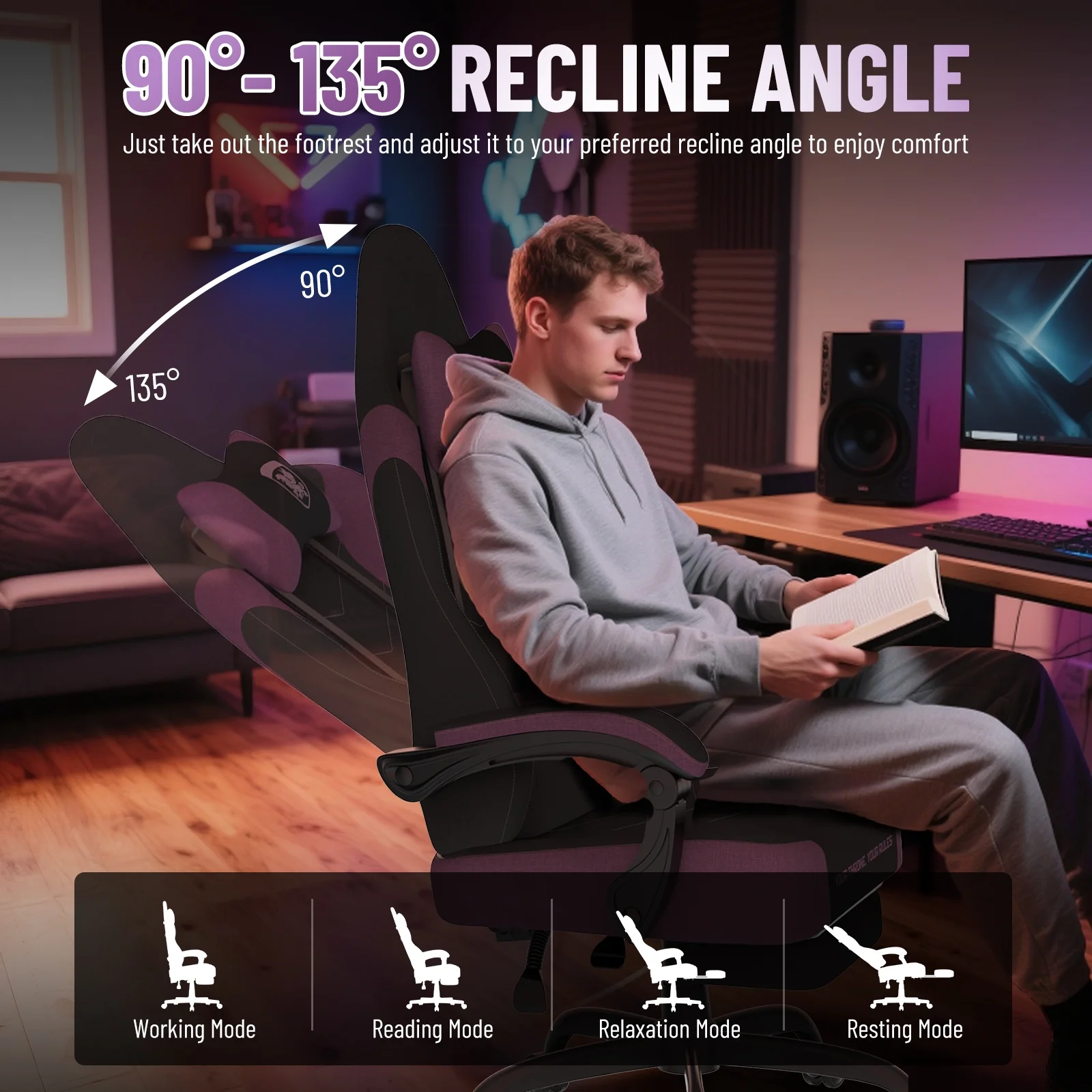 SOONTRANS Gaming Chair for Adults, Ergonomic Linen Fabric Computer Chair with Massage Lumbar Pillow, Gamer Game Chair with Adjustable Headrest, Comfortable Office Chair for Home, White