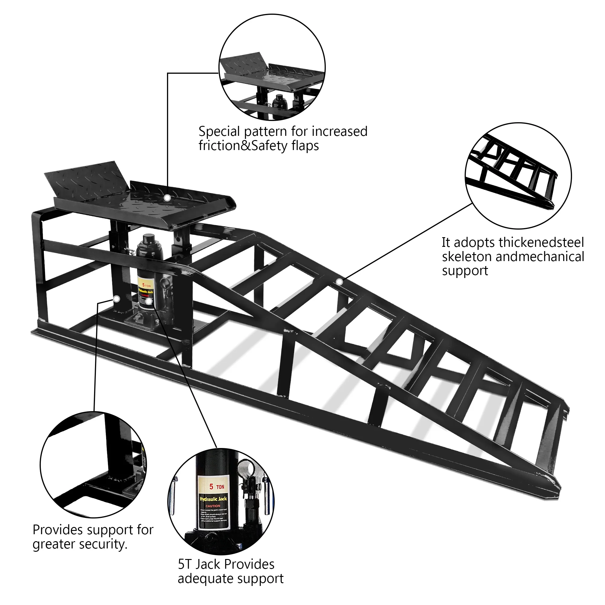 Lafati 2-Pack Hydraulic Car Ramps: Heavy-Duty Vehicle Ramps with 5T / 10000lbs Jack Load Capacity, Portable Design for Effortless Oil Changes and Car Lifts