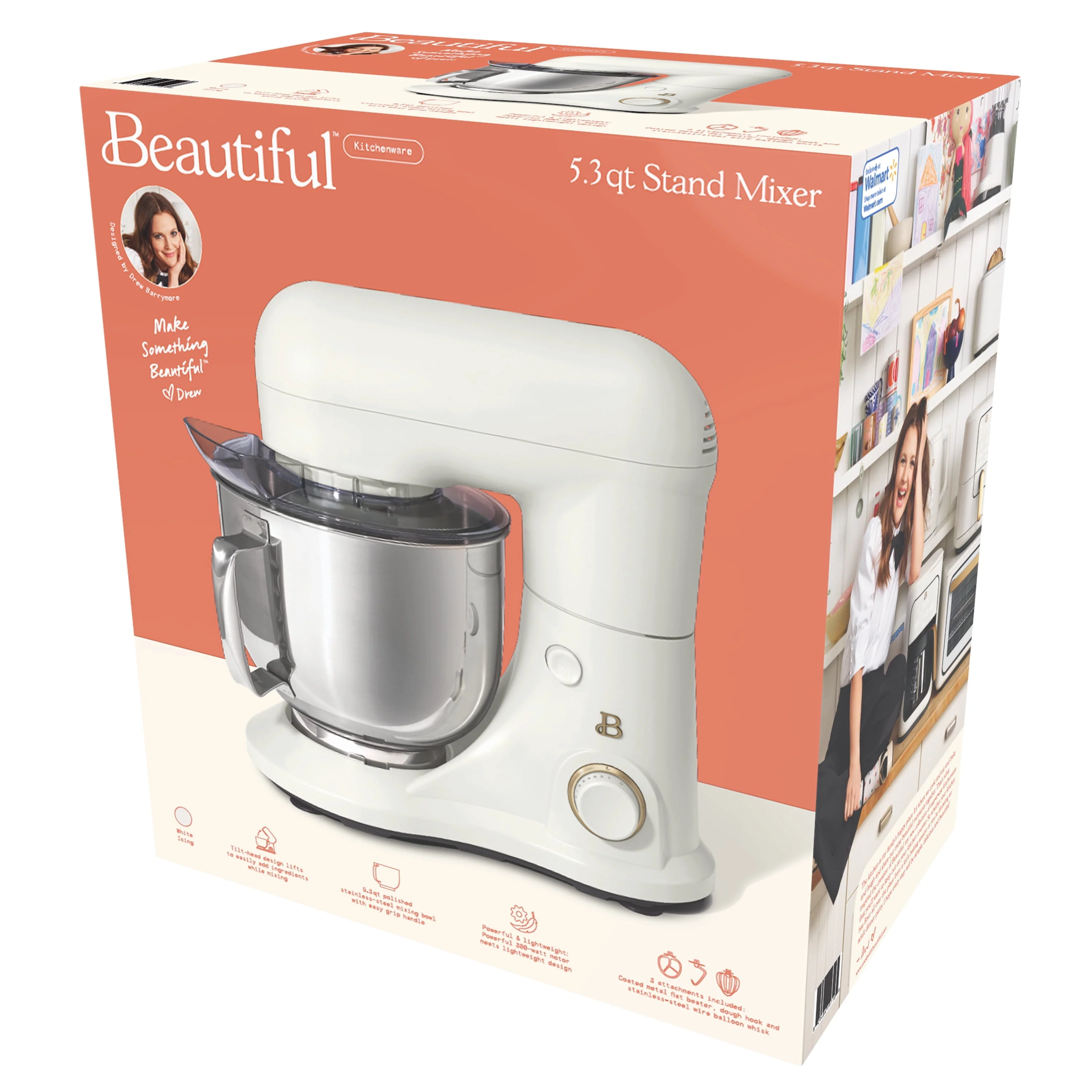 Beautiful 5.3 qt Stand Mixer, Lightweight & Powerful with Tilt-Head, White Icing by Drew Barrymore