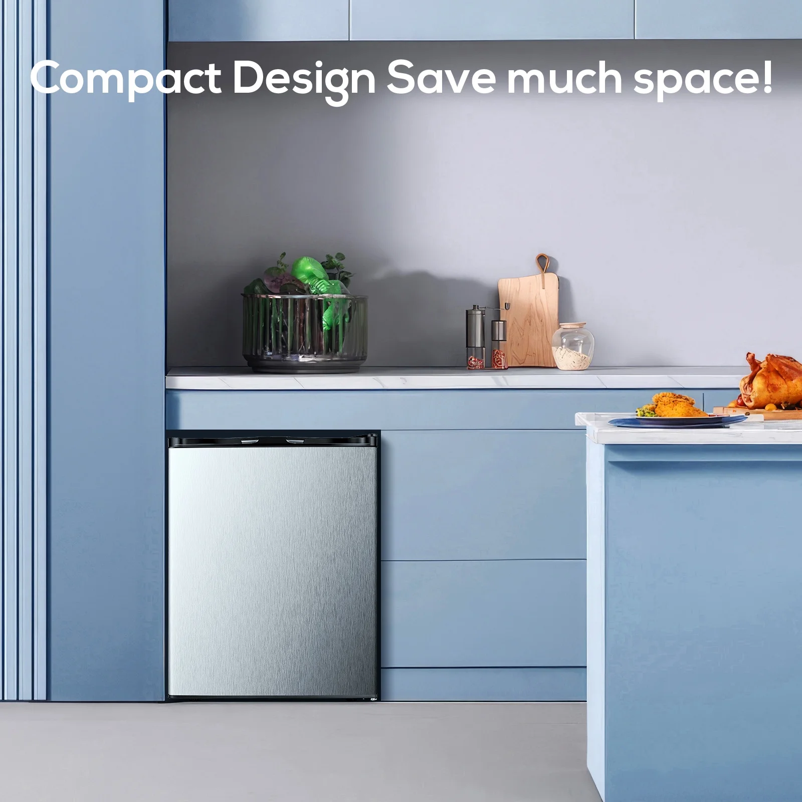 Auseo Mini Freezer Countertop, Energy Saving 2.6 Cu.ft, Single Door Compact Upright Freezer with Reversible Door for Home/Office/Kitchen-White