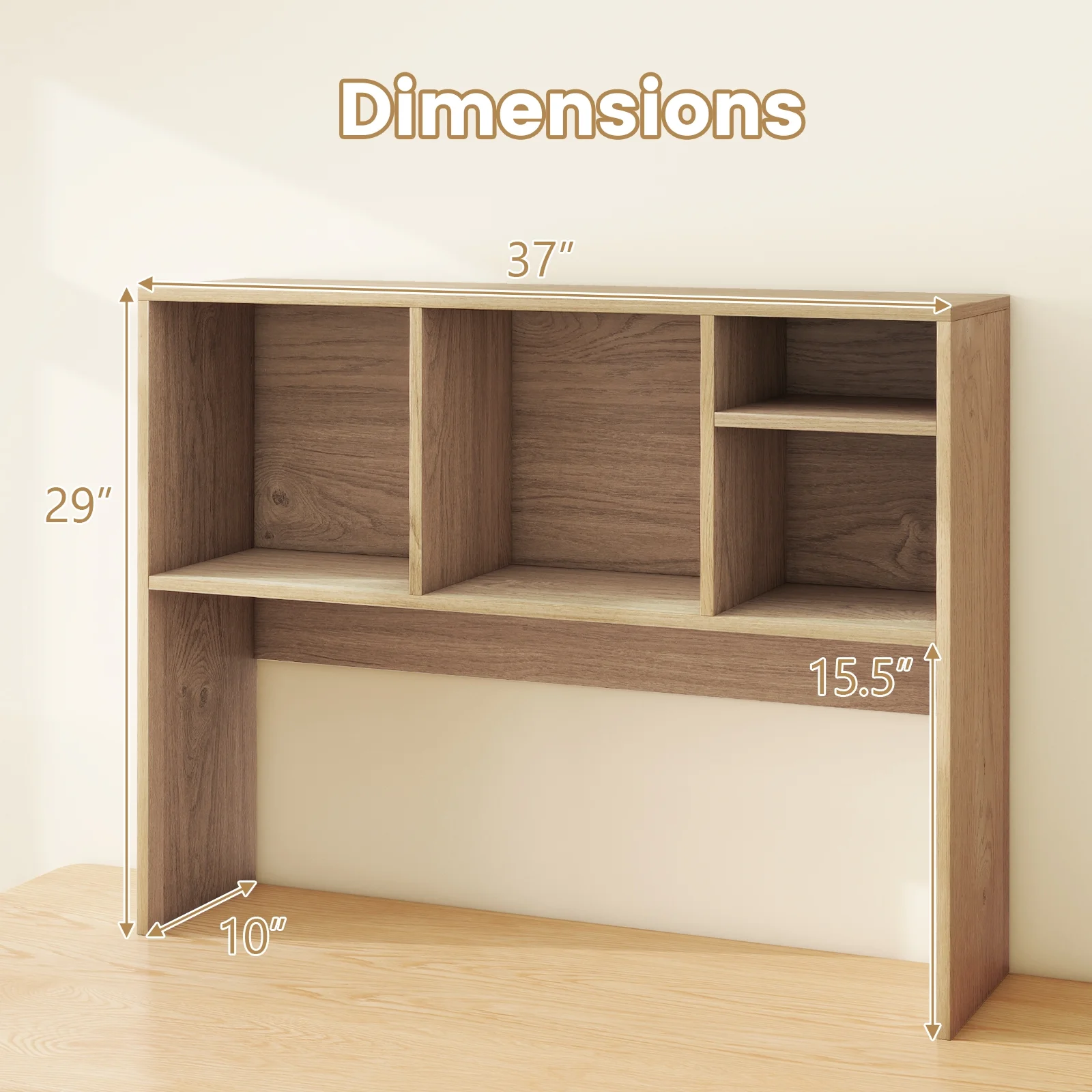 Giantex Desk Hutch, 2-Tier Desktop Organizer Shelf for Computer Desk, Wide Wooden Table Top Bookshelf, Countertop Storage Rack, White