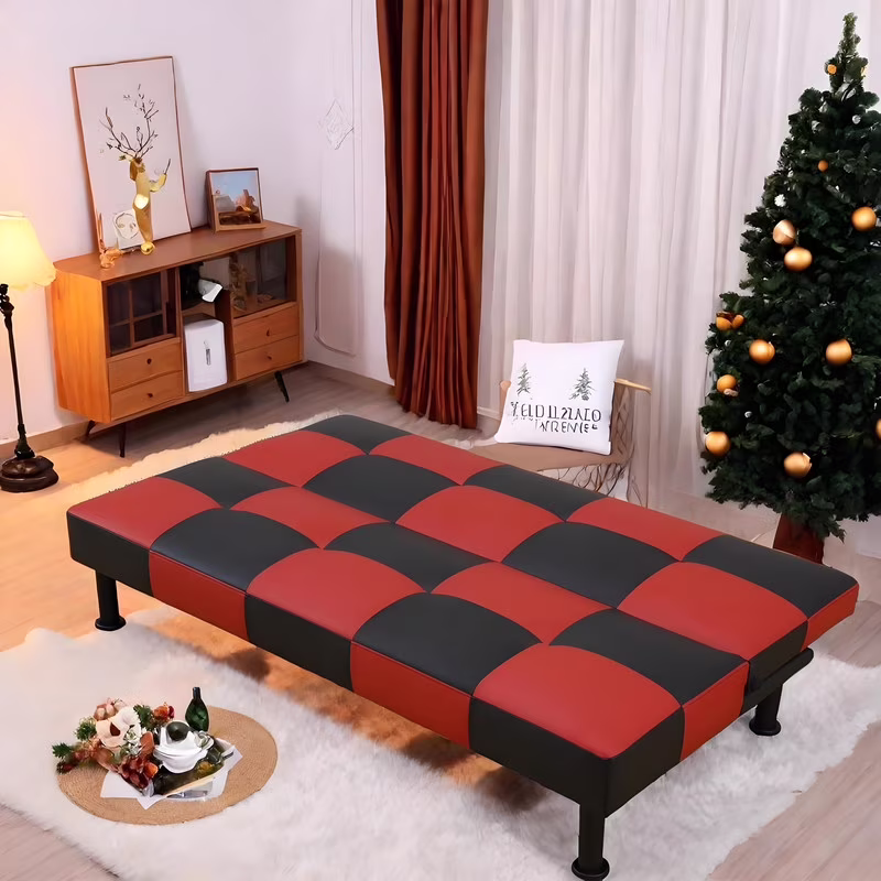 Couches for Living Room Upholstered Convertible Folding Futon Sofa Bed Modern Small Faux Leather Sleeper Sofa Love Seat for Bedroom, Apartment, Black