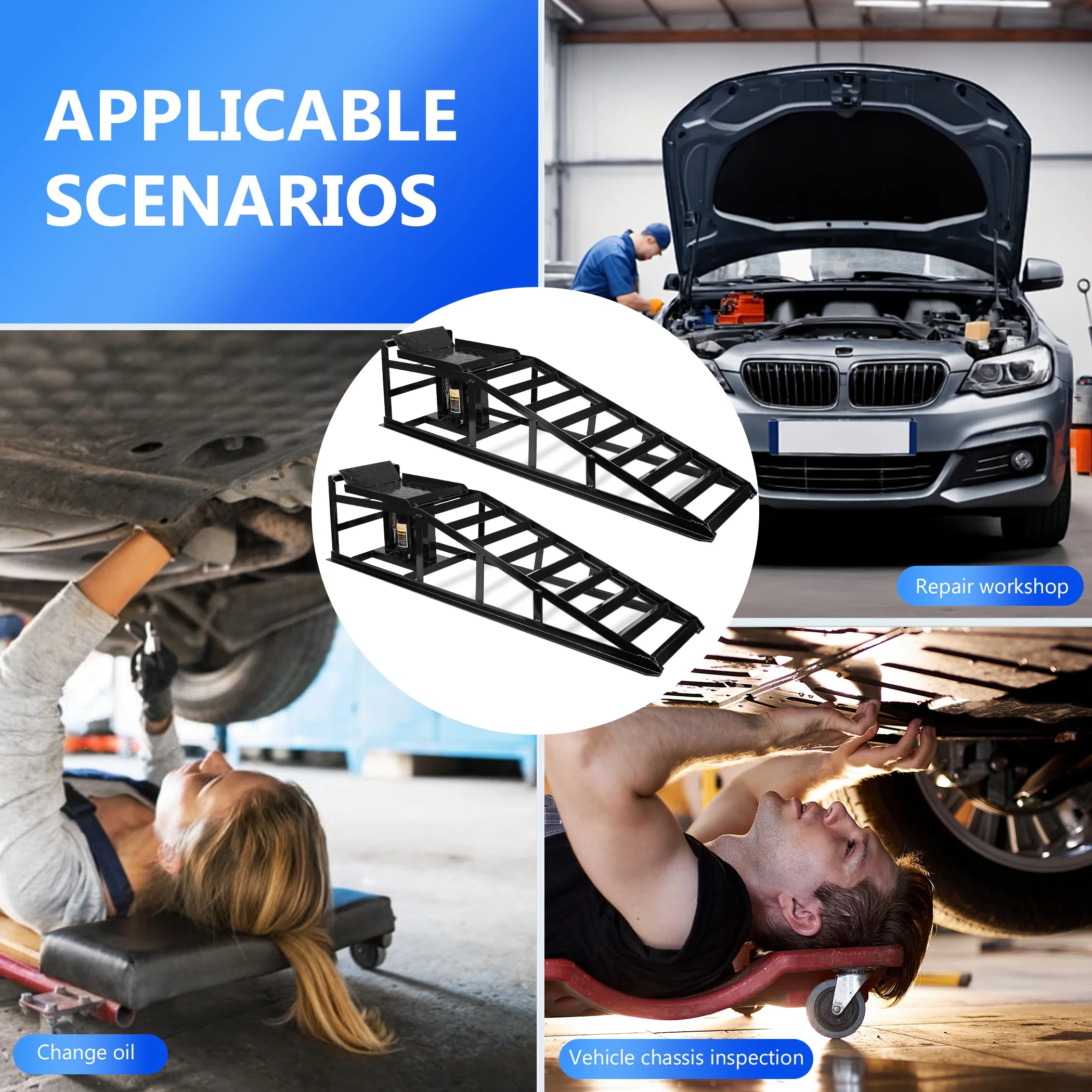 Lafati 2-Pack Hydraulic Car Ramps: Heavy-Duty Vehicle Ramps with 5T / 10000lbs Jack Load Capacity, Portable Design for Effortless Oil Changes and Car Lifts