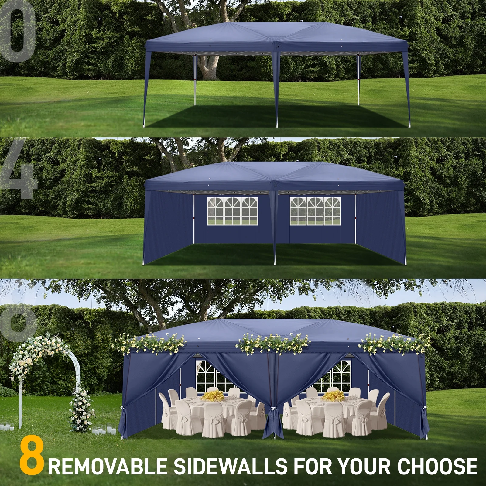Zimtown 10'x20' Ez Pop up Backyard Canopy Heavy Duty Blue W/6 Sides