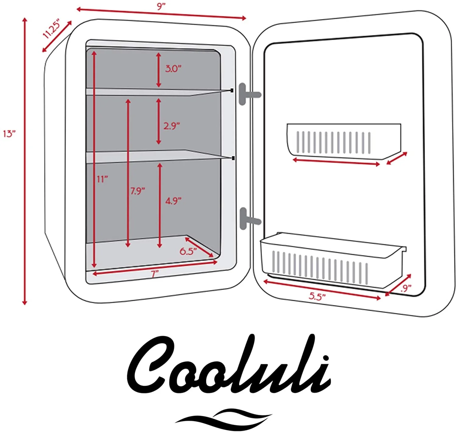 Cooluli Classic White 10 Liter Compact Portable Cooler Warmer Mini Fridge for Bedroom, Office, Dorm, Car - Great for Skincare & Cosmetics (110-240V/12V)