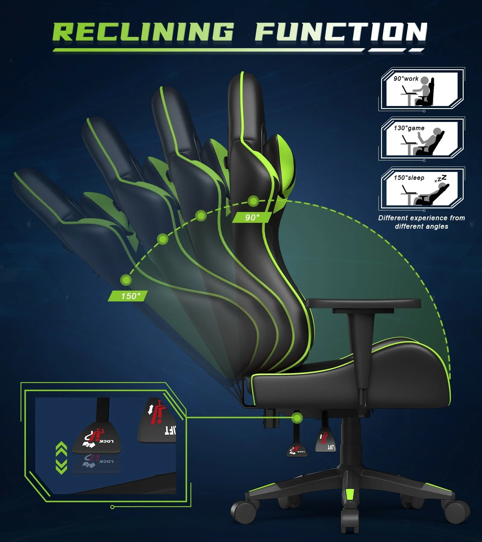 Bigzzia Gaming Chair Pu Leather Office Chair with Ergonomic Lumbar Pillow, Reclining Racing Game Chair Backrest and Seat Height Adjustable Swivel Recliner,Esports Chair with Headrest