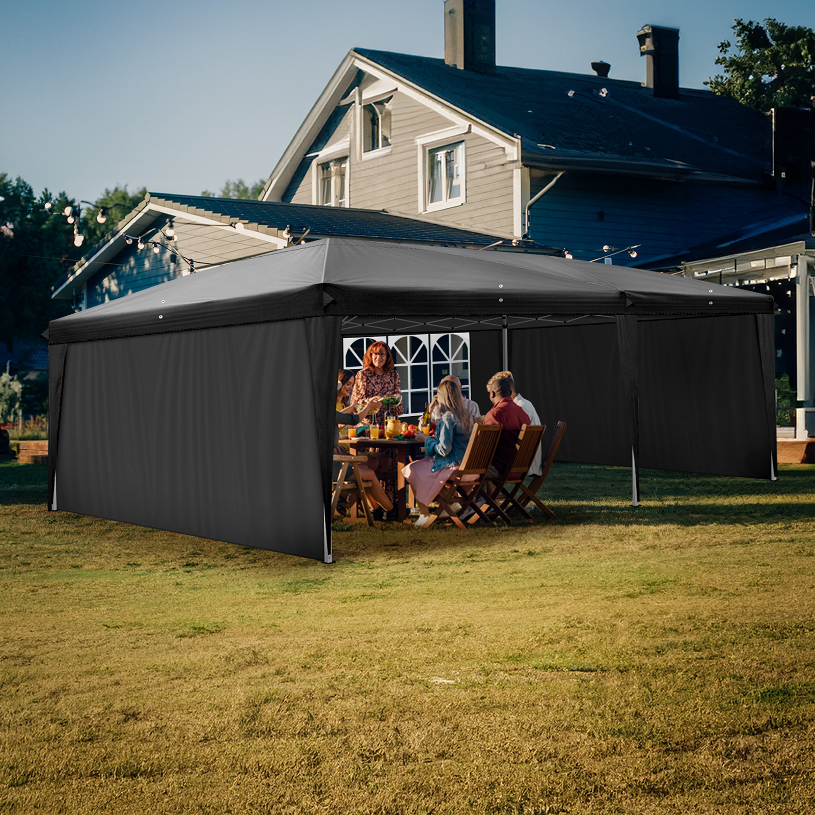 Zimtown 10'x20' Ez Pop up Backyard Canopy Heavy Duty Blue W/6 Sides