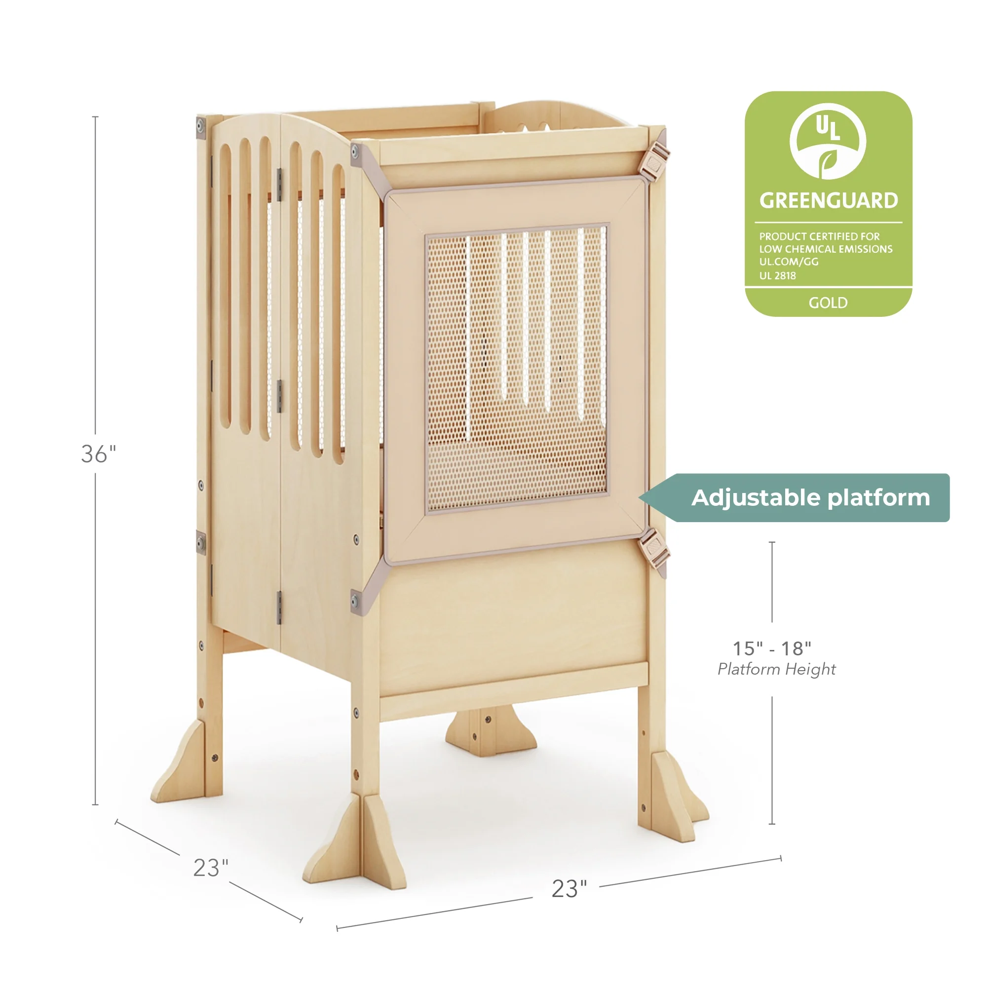 Guidecraft Contemporary Kitchen Helper Step Stool - White: Adjustable, Folding Montessori Toddler Tower - Safety Learning Furniture