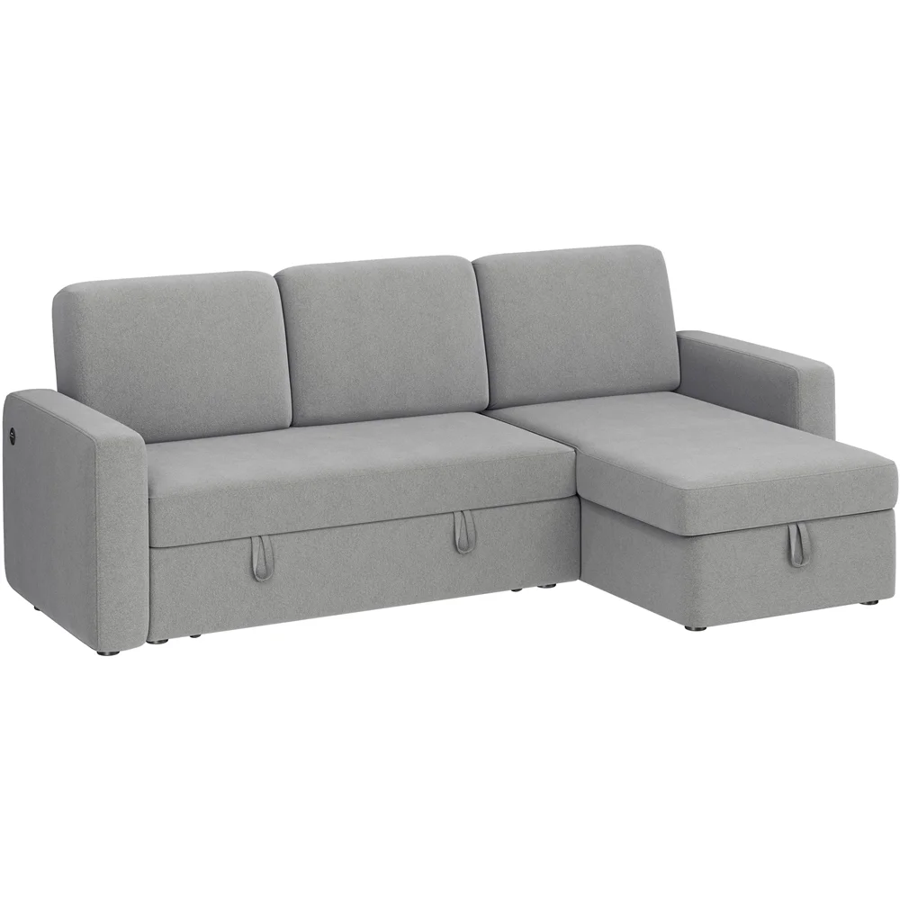 Alden Design Reversible Sectional Sofa with USB & Type-C Ports for Livingroom, Light Gray