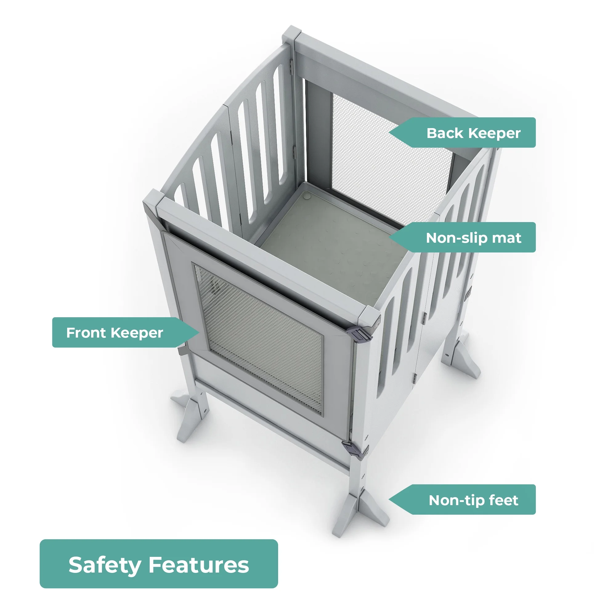 Guidecraft Contemporary Kitchen Helper Step Stool - White: Adjustable, Folding Montessori Toddler Tower - Safety Learning Furniture