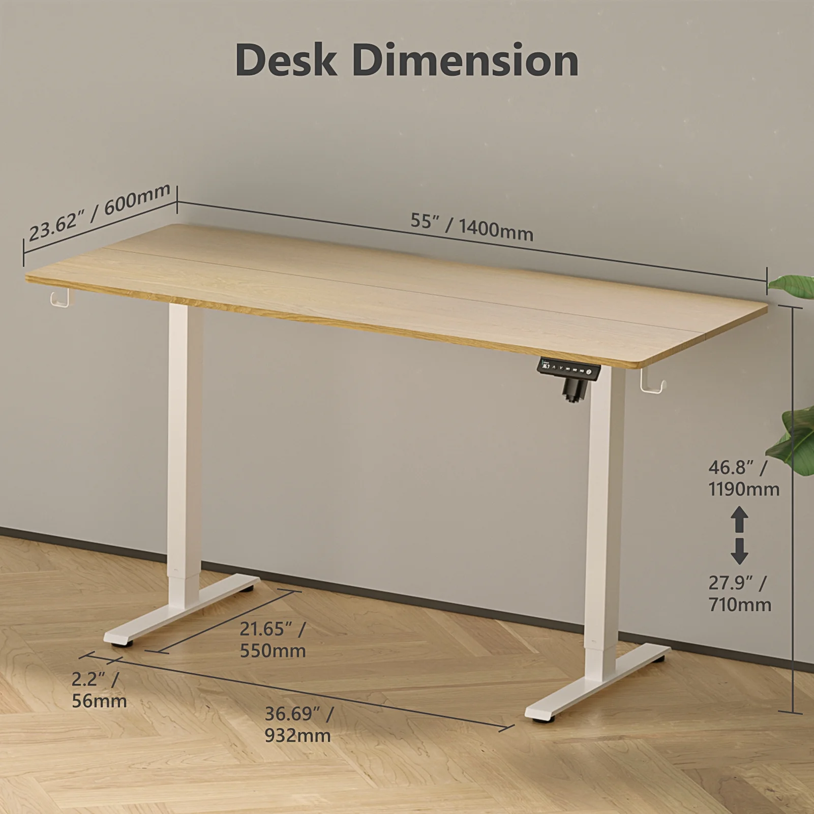 VVENACE Electric Standing Desk Height Adjustable Desk 48 inch 4 Memory Height Ergonomic Sit Stand up Desk for Home Office, White, 2 Split Boards