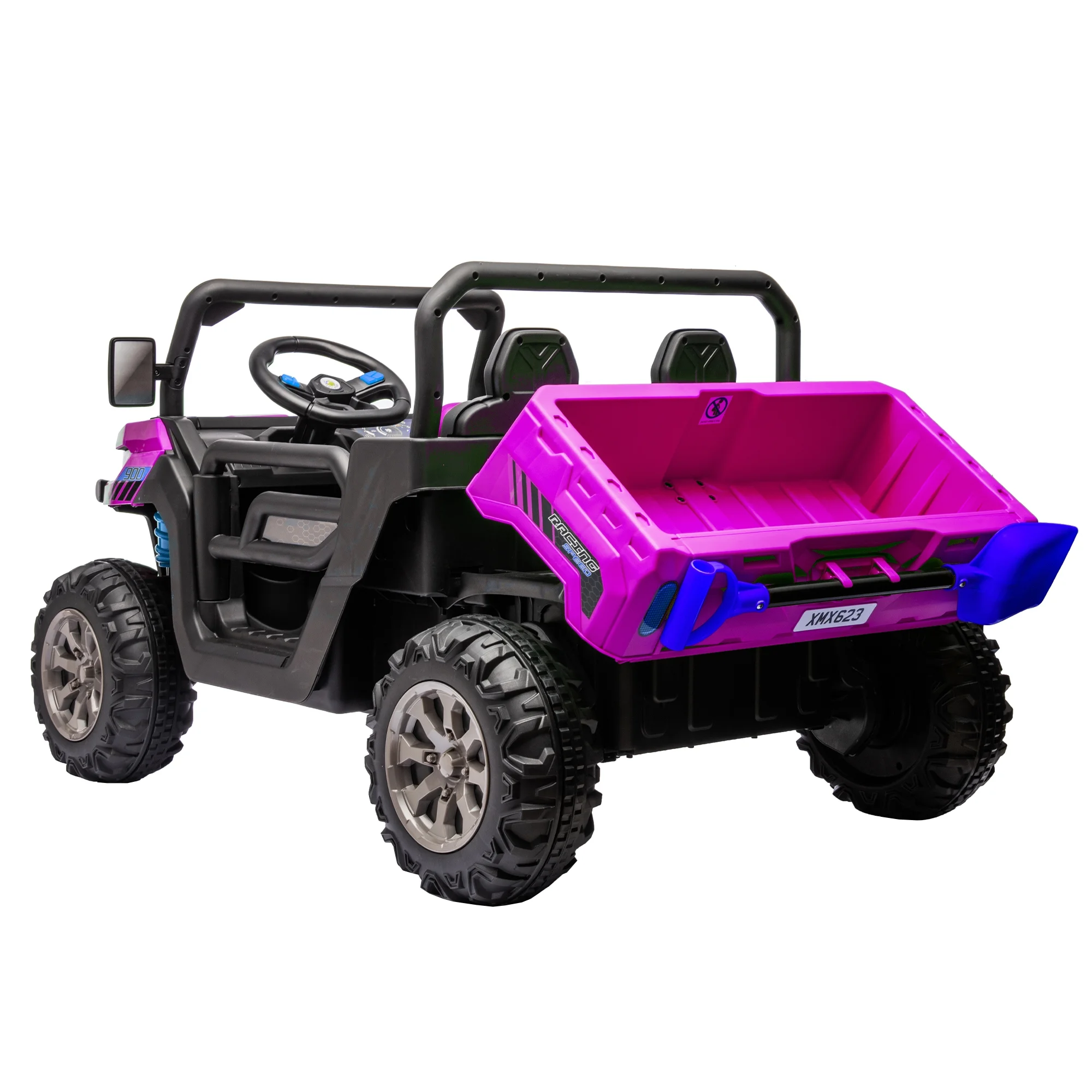 Xuanlur 24V 2 Seater Kids Ride on Car Truck, Ride on UTV W/ 2x200W Motor, 24 Volt Ride on Toys W/ Dump Bed/Shovel, Electric Car for Kids W/ Durable Tires, LED Light, Music, Remote Control, Black