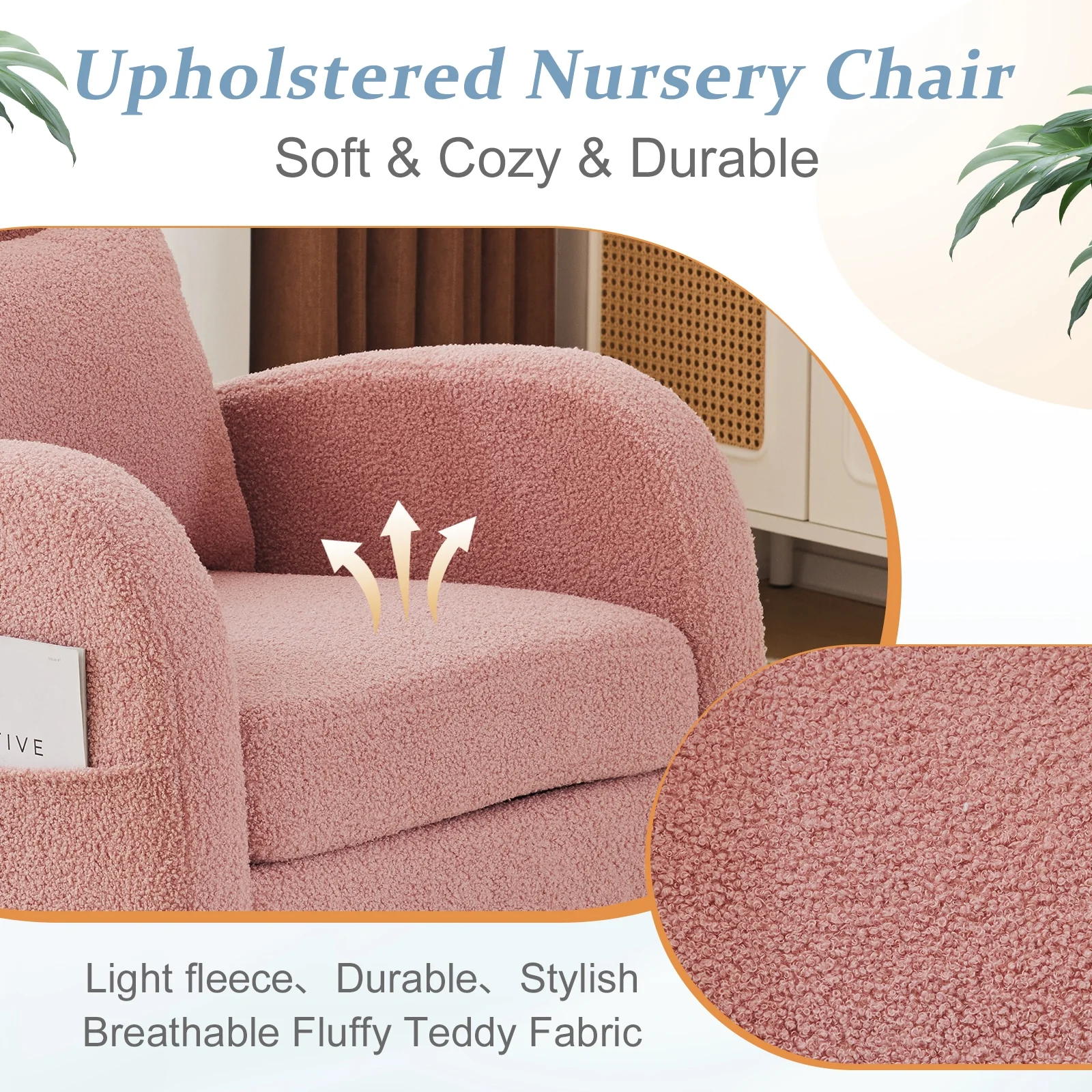 Ktaxon Rocking Accent Chair Glider Reading Chair Comfy Teddy Velvet Upholstered Single Sofa Rocker for Living Room, Nursery, Bedroom Beige