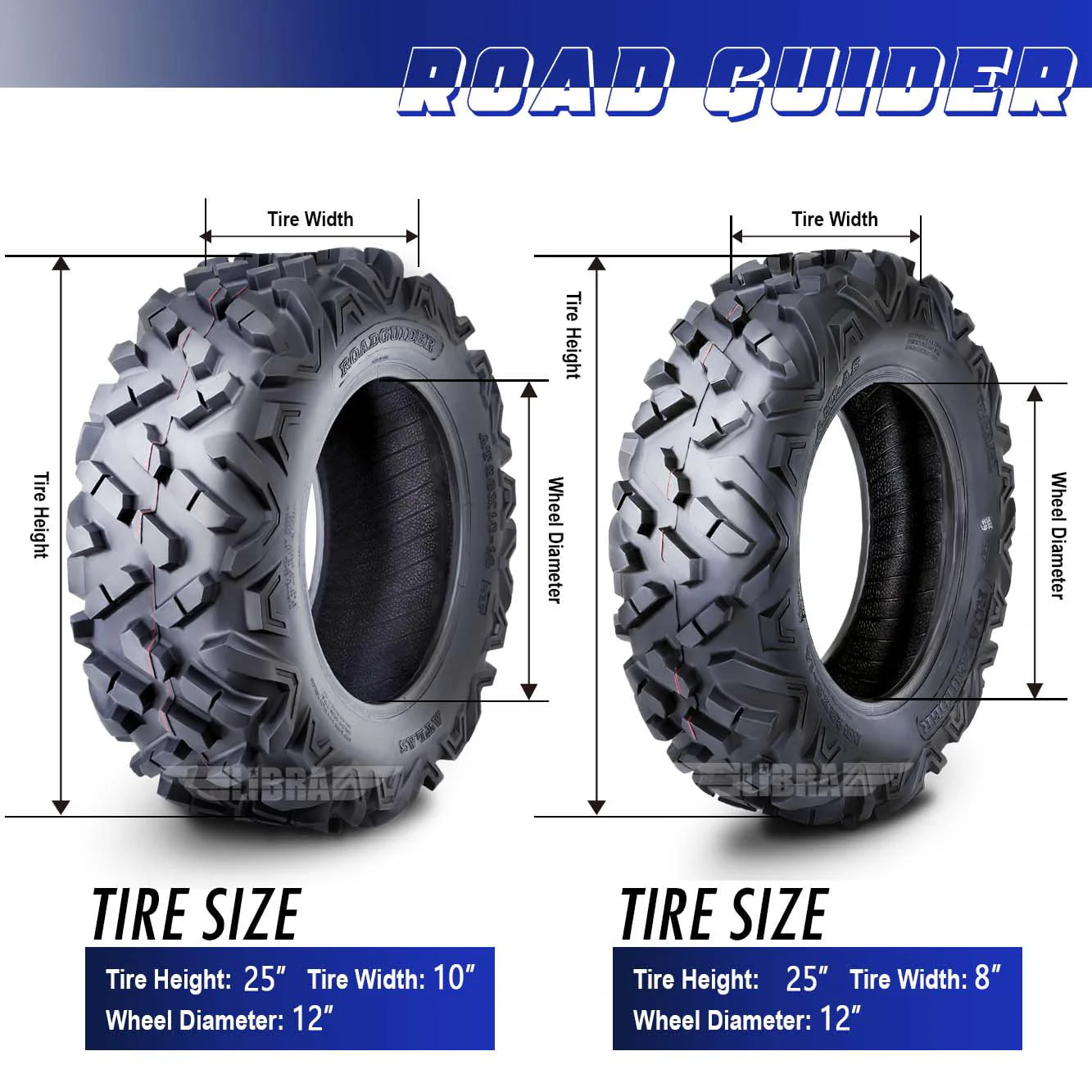 Set 4 Roadguider ATV UTV Tires 25x8-12 25x8x12 front & 25x10-12 25x10x12 Rear 6PR