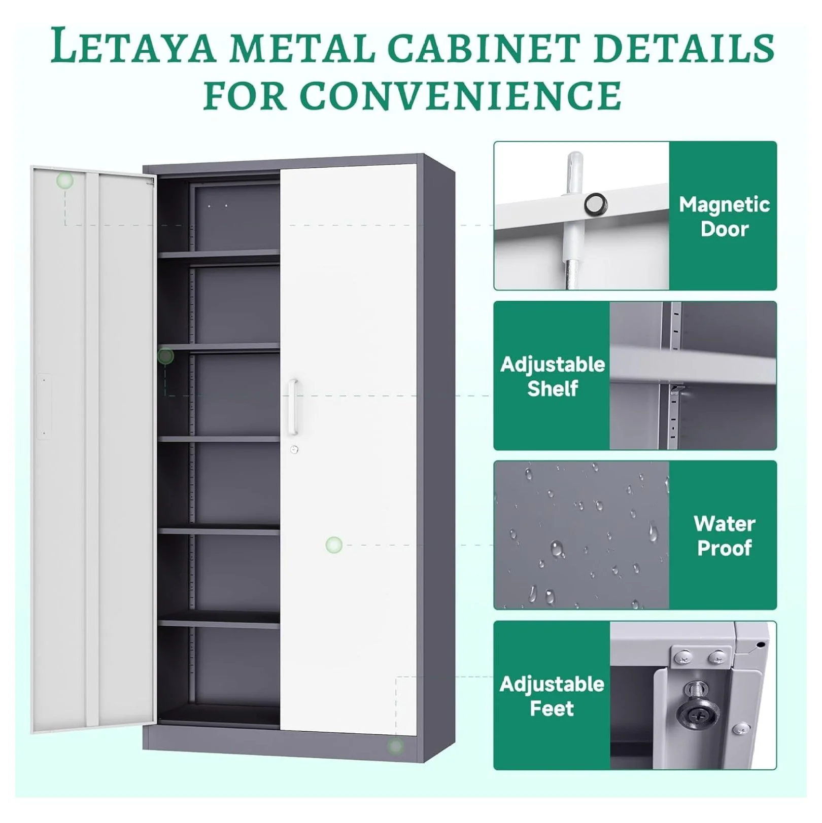 KriKac Metal Storage Cabinets with Lock Doors,Tall Locker Organizer Steel Garage Cabinets, 5 Adjustable Layers Shelves for Home, Office, Warehouse,Tool,Industrial(Black)