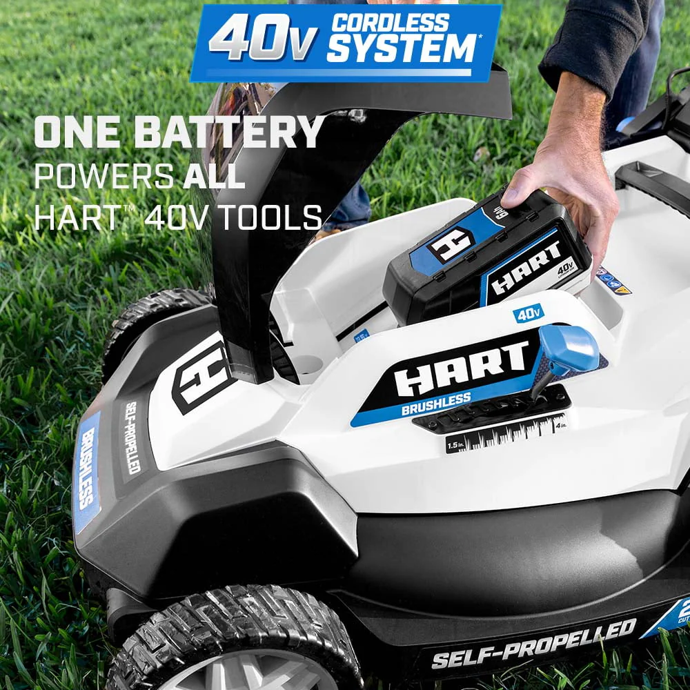 HART 40-Volt 20-inch Self-Propelled Battery-Powered Brushless Mower Kit, (1) 6.0Ah Lithium-Ion Battery